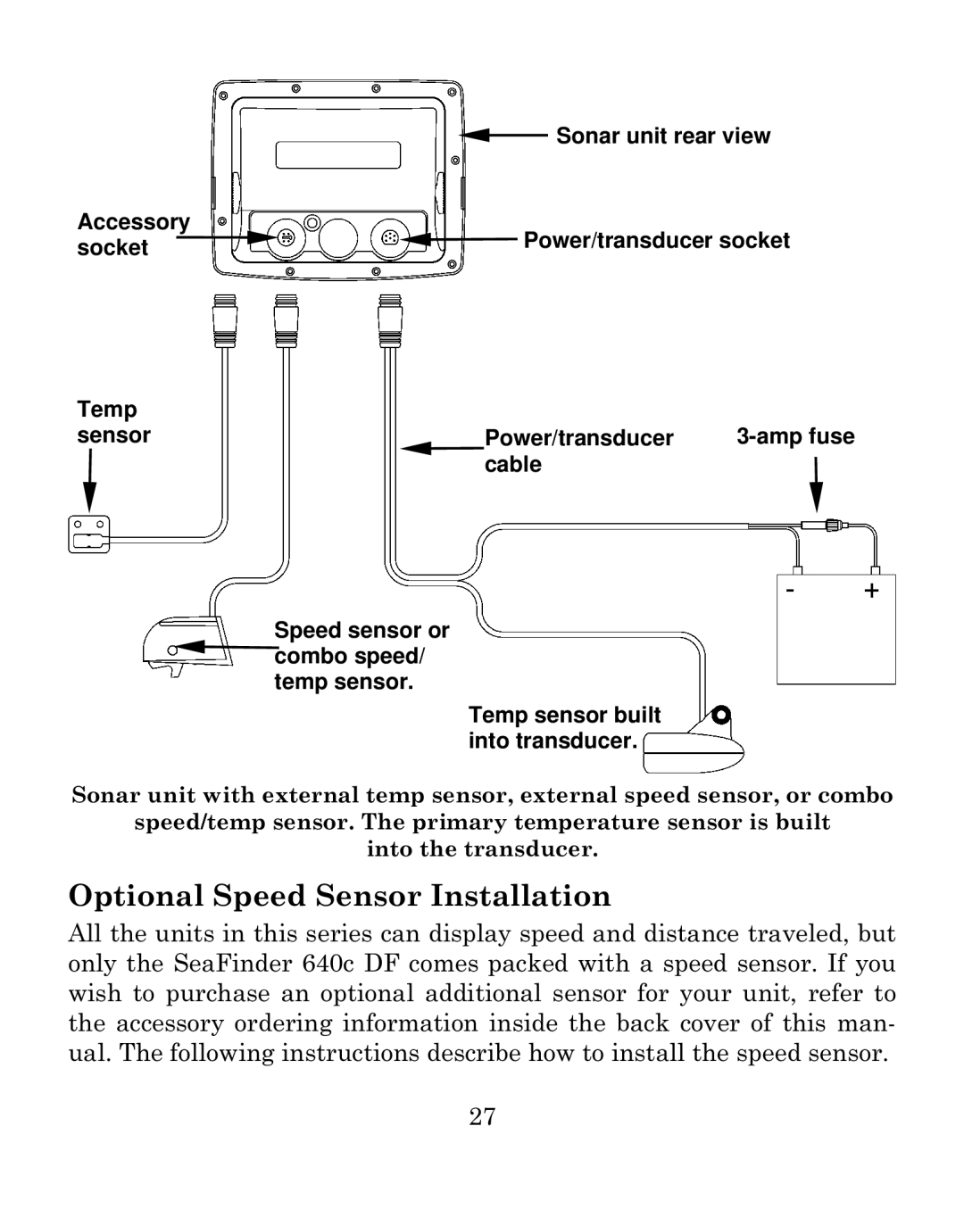 Eagle Electronics 640c manual Optional Speed Sensor Installation 