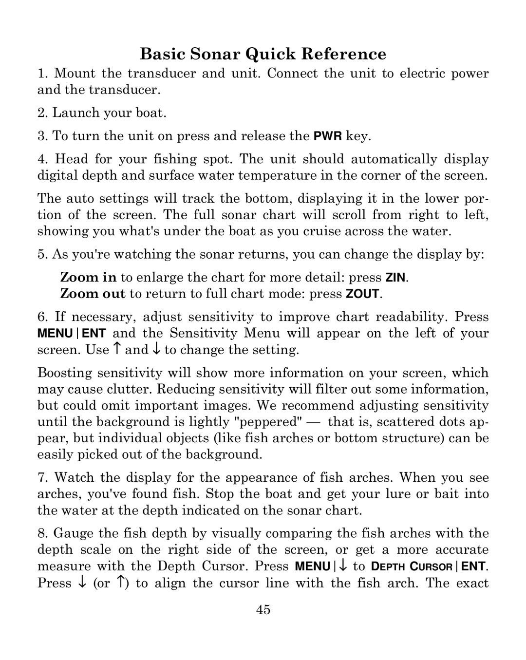 Eagle Electronics 640c manual Basic Sonar Quick Reference 