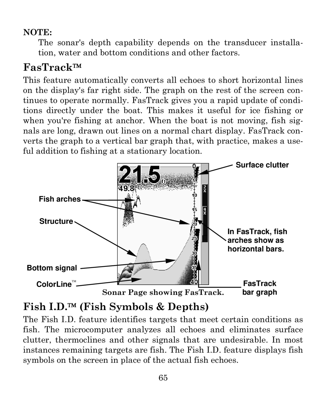 Eagle Electronics 640c manual FasTrack, Fish I.D. Fish Symbols & Depths 