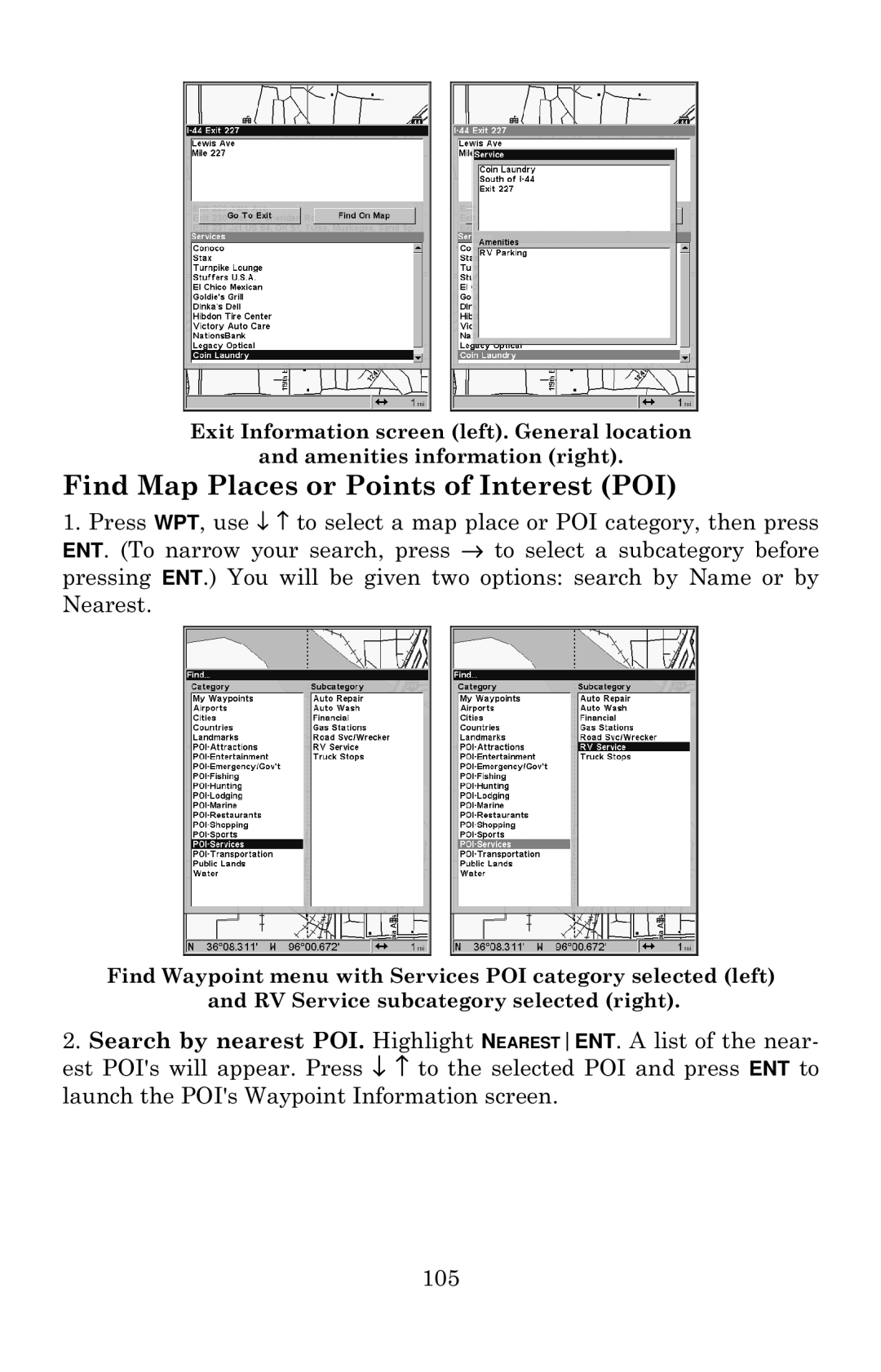 Eagle Electronics 642c iGPS manual Find Map Places or Points of Interest POI 