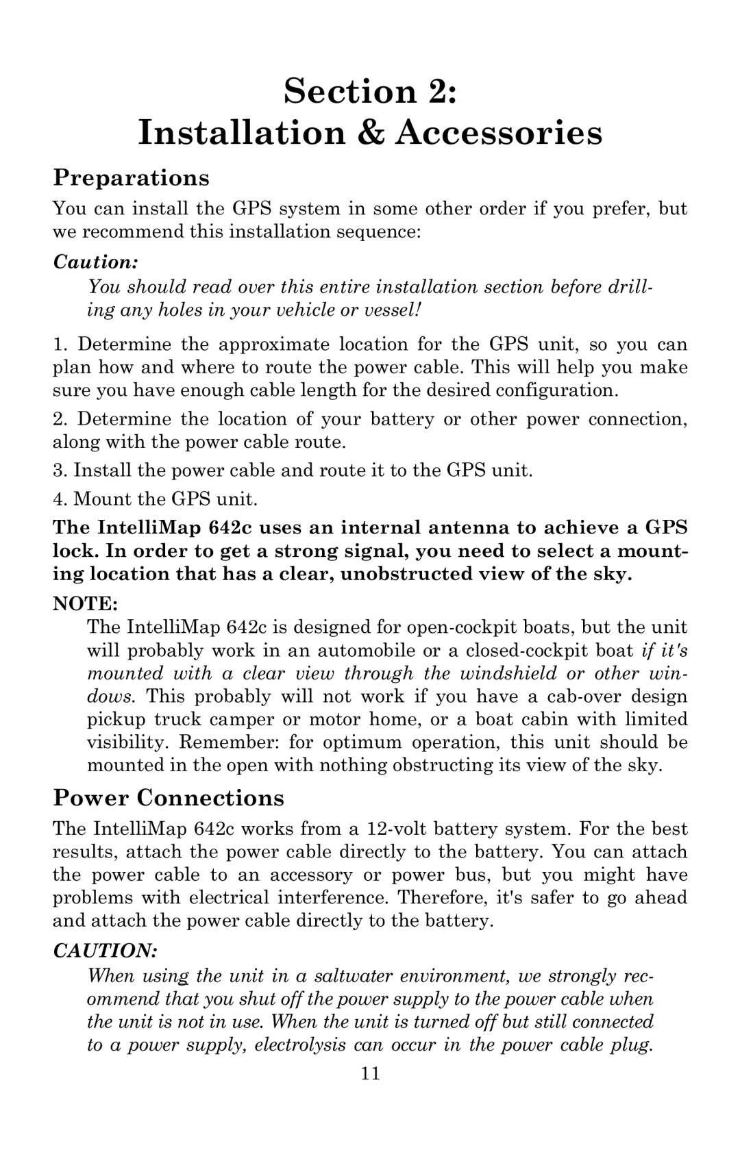 Eagle Electronics 642c iGPS manual Preparations, Power Connections 