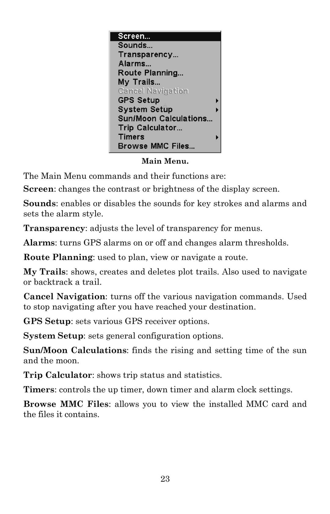 Eagle Electronics 642c iGPS manual Main Menu 