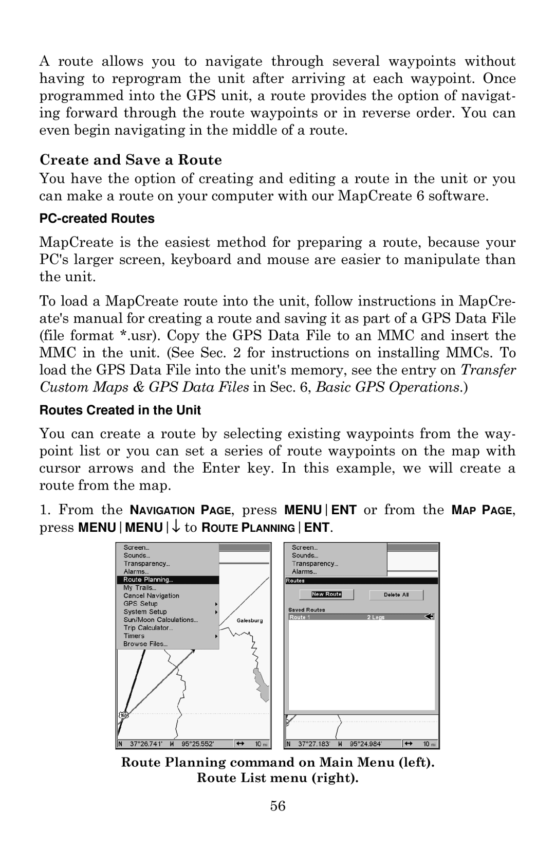 Eagle Electronics 642c iGPS manual Create and Save a Route 