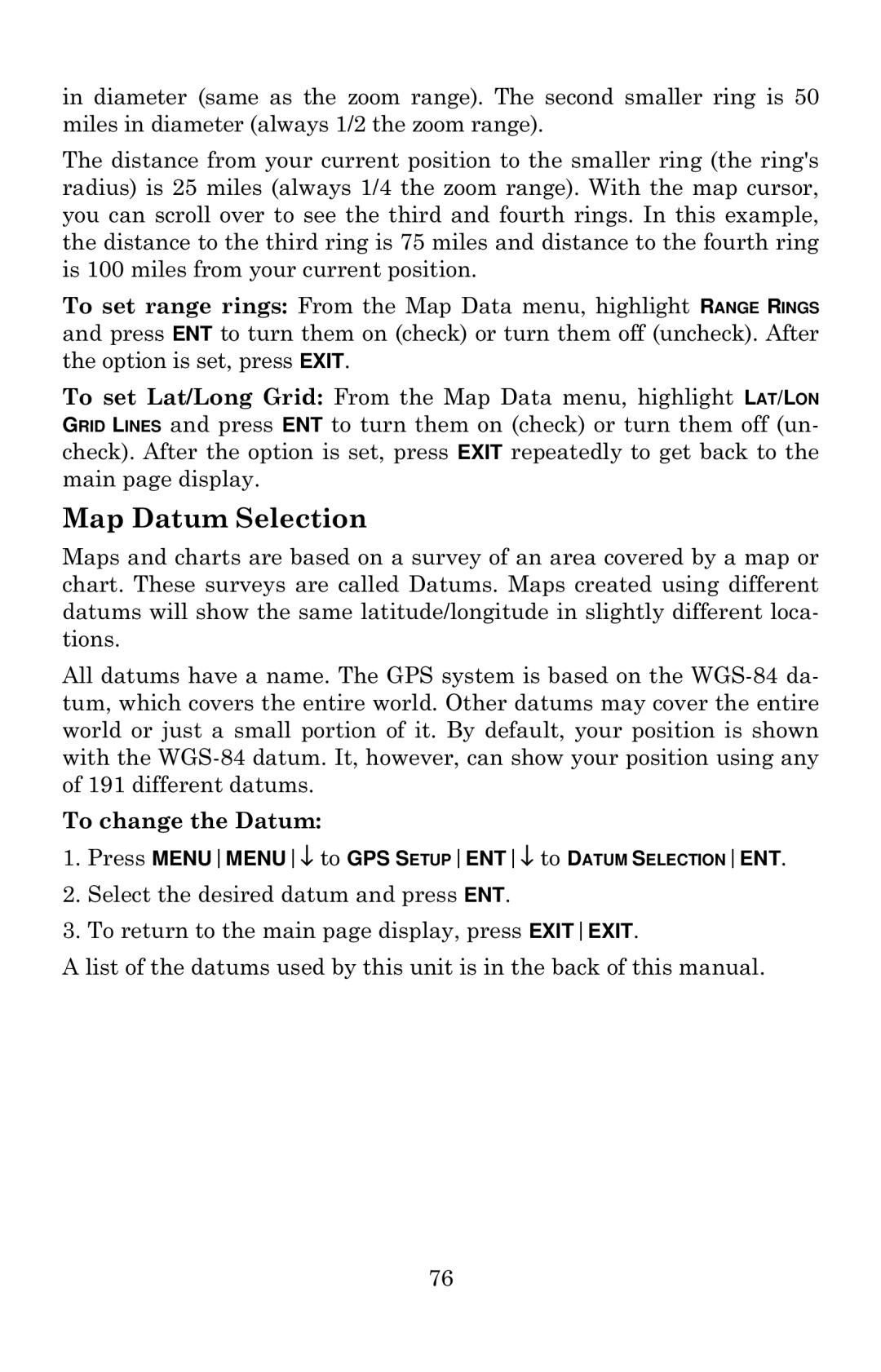 Eagle Electronics 642c iGPS manual Map Datum Selection 