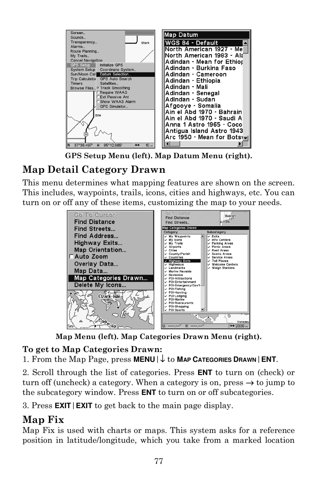 Eagle Electronics 642c iGPS manual Map Detail Category Drawn, Map Fix 