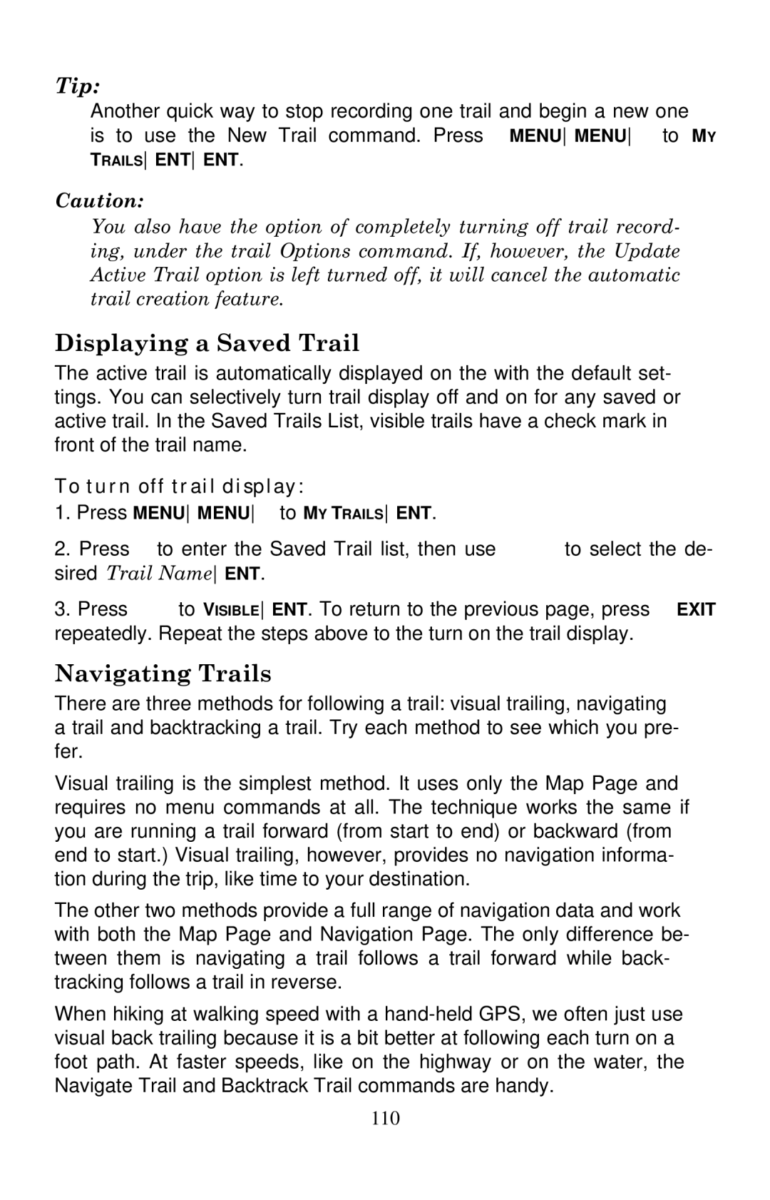 Eagle Electronics 642cDF manual Displaying a Saved Trail, Navigating Trails, To turn off trail display 