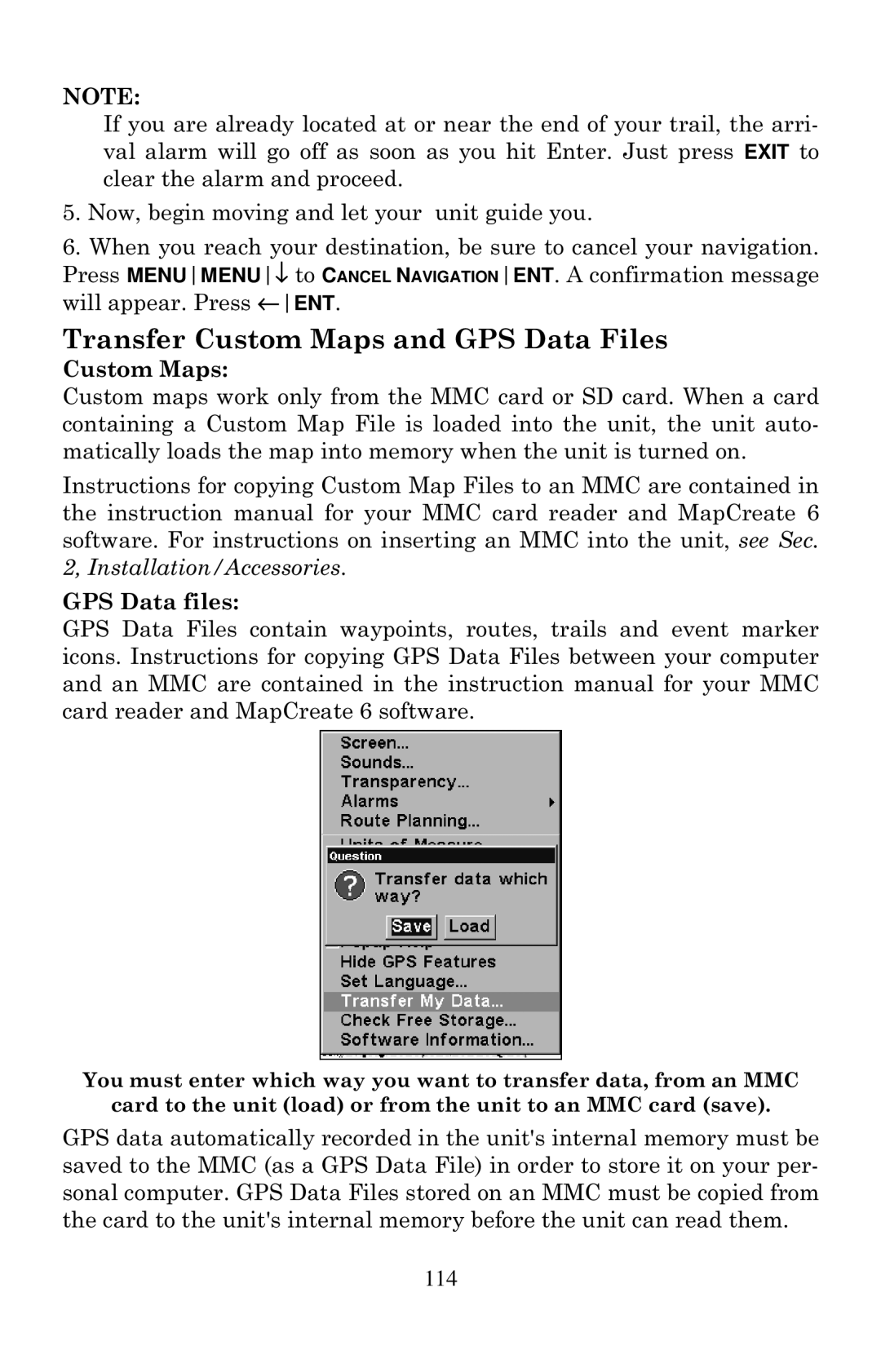 Eagle Electronics 642cDF manual Transfer Custom Maps and GPS Data Files, GPS Data files 