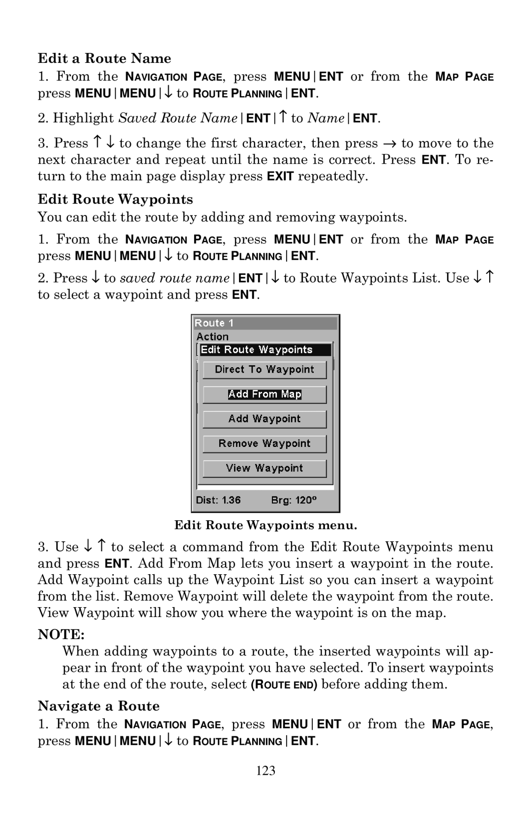 Eagle Electronics 642cDF manual Edit a Route Name, Highlight Saved Route NameENT↑ to NameENT, Edit Route Waypoints 