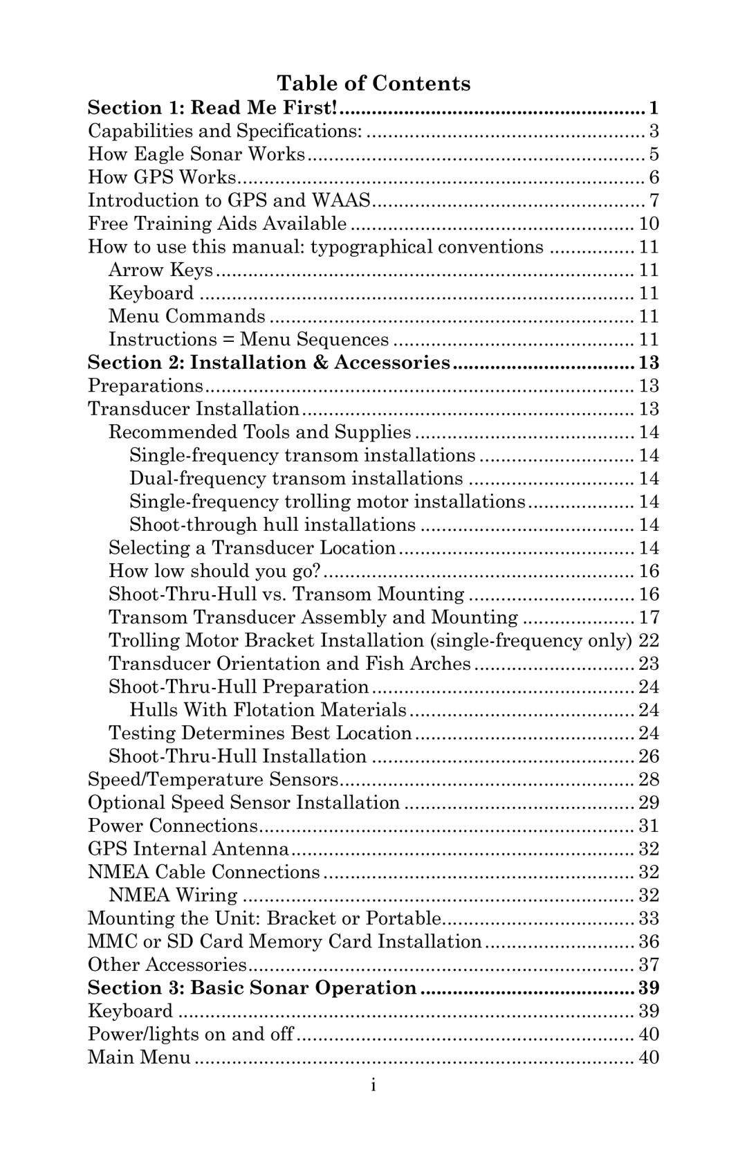 Eagle Electronics 642cDF manual Table of Contents 