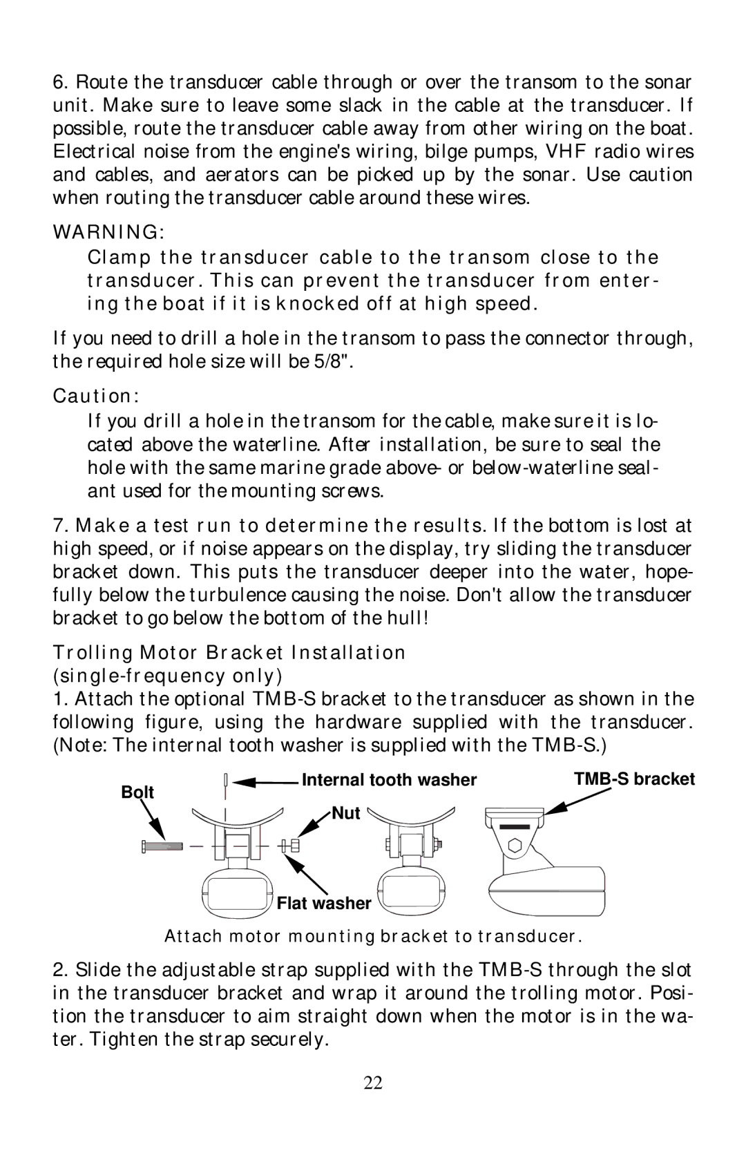 Eagle Electronics 642cDF manual Trolling Motor Bracket Installation single-frequency only 