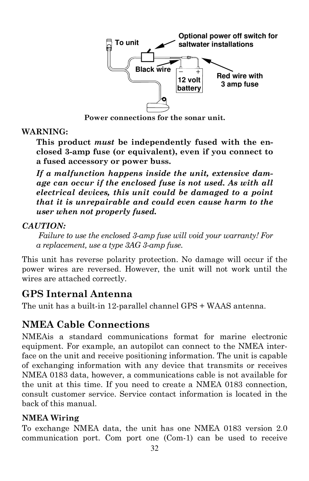 Eagle Electronics 642cDF manual GPS Internal Antenna, Nmea Cable Connections, Nmea Wiring 