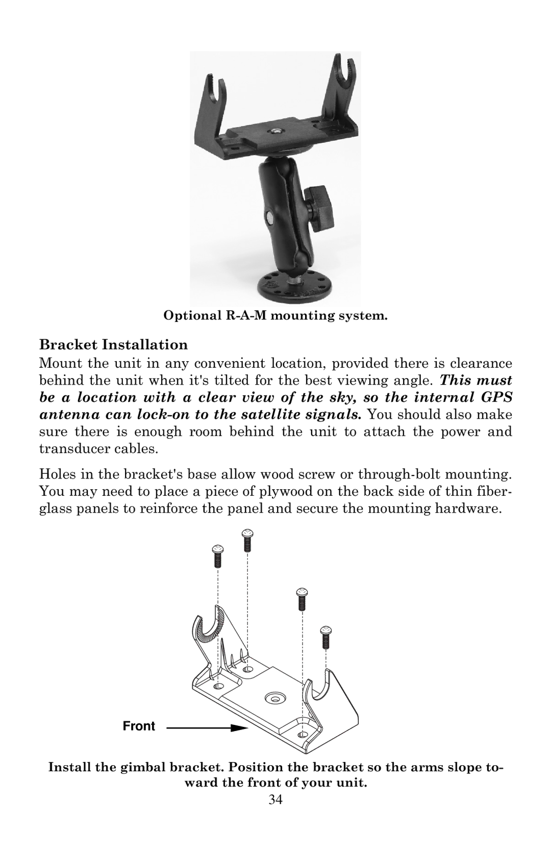 Eagle Electronics 642cDF manual Bracket Installation, Front 