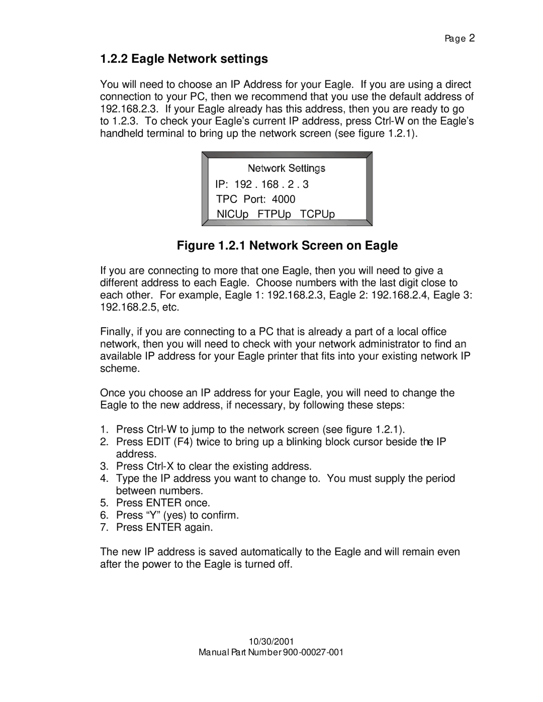 Eagle Electronics 900-00027-001, TransEagle Network Software manual Eagle Network settings, Network Screen on Eagle 