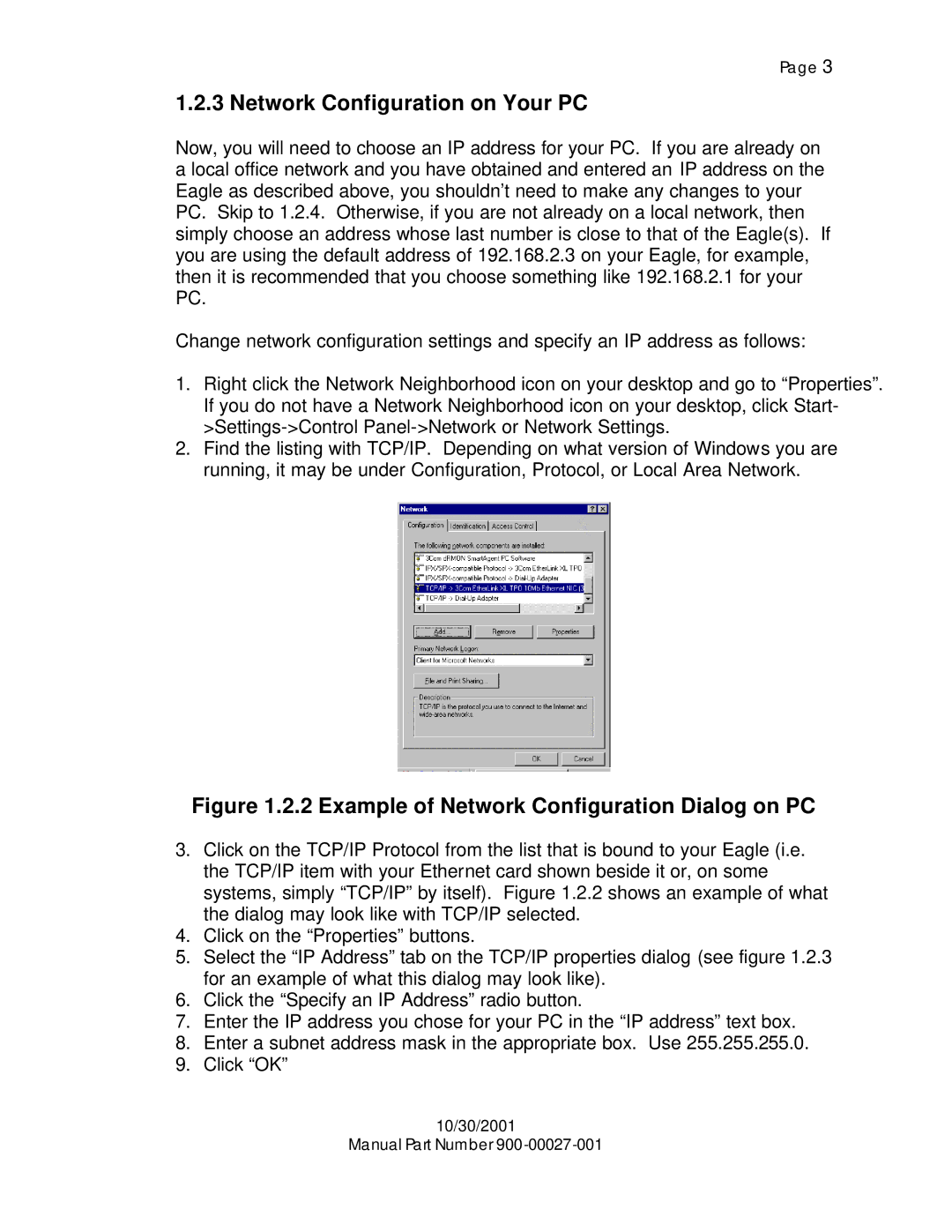 Eagle Electronics TransEagle Network Software, 900-00027-001 manual Network Configuration on Your PC 