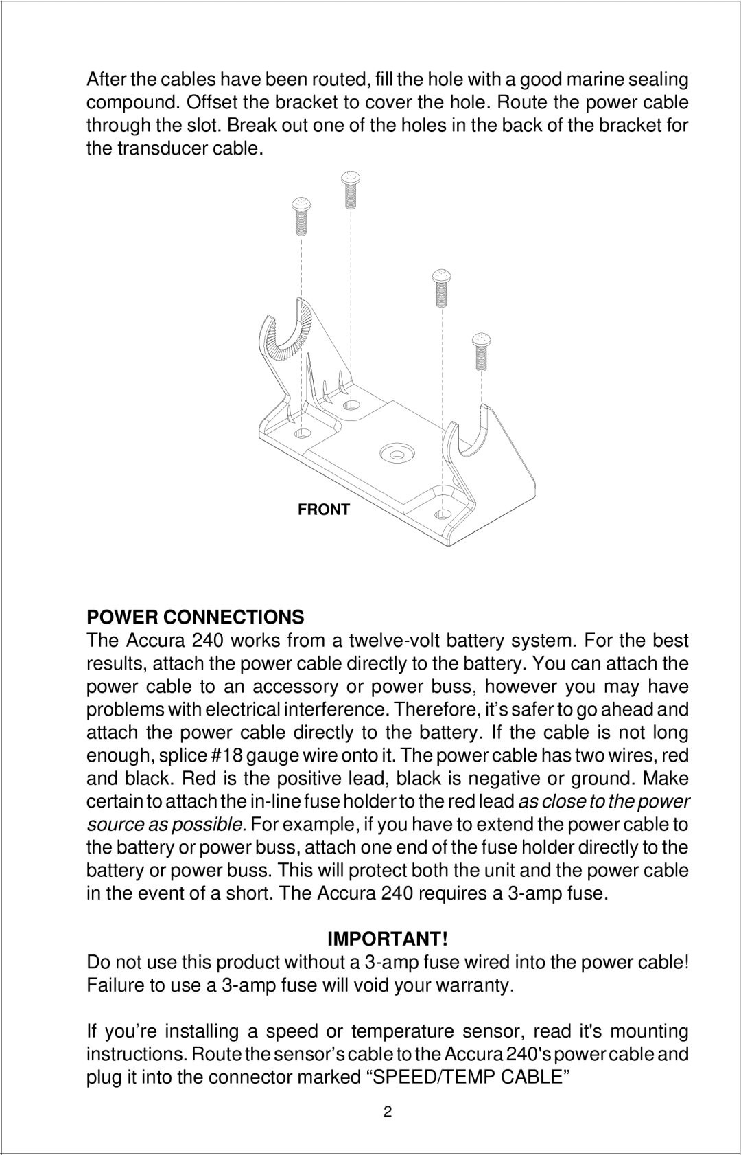 Eagle Electronics Accura 240 manual Power Connections 