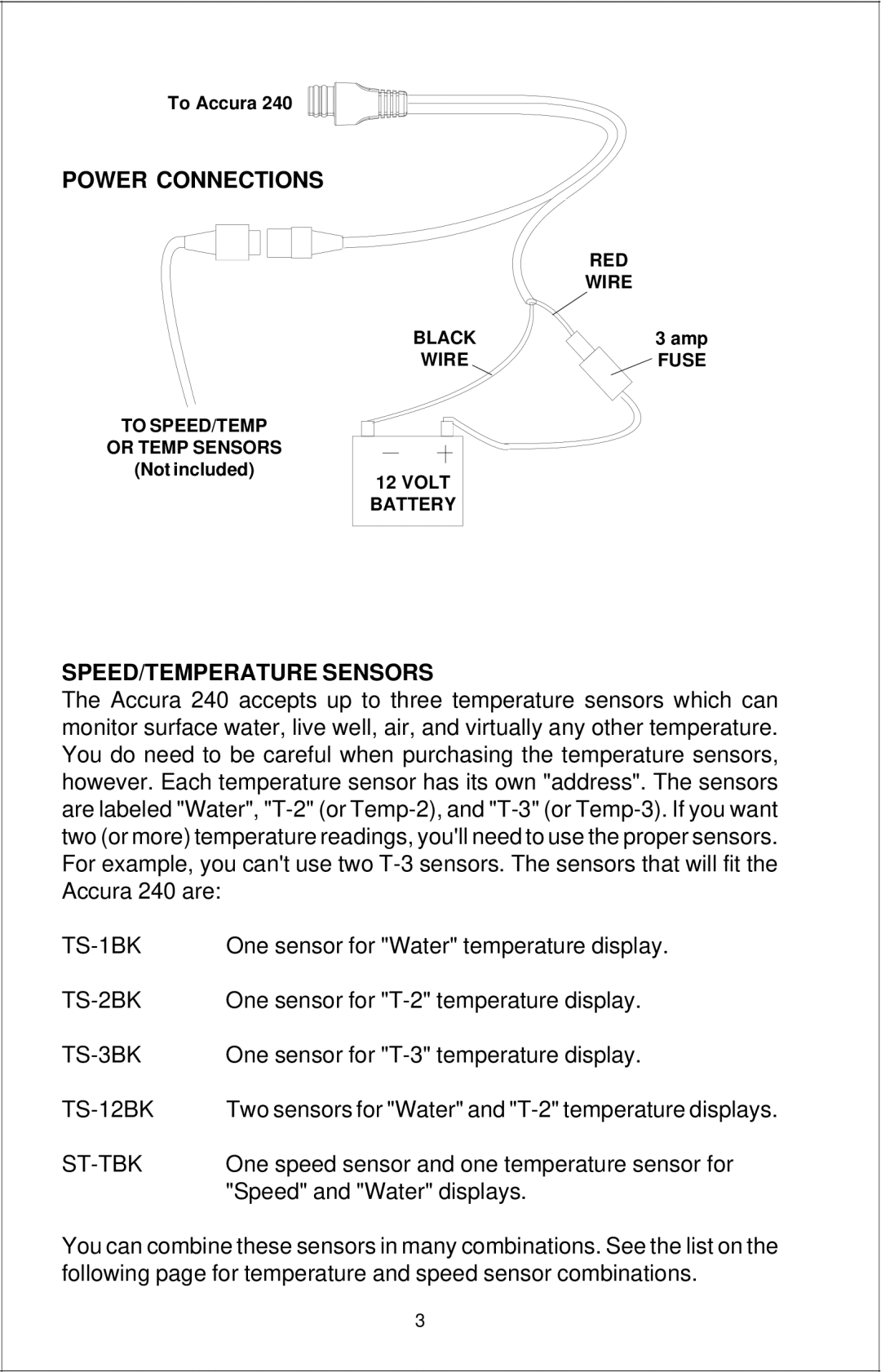 Eagle Electronics Accura 240 manual SPEED/TEMPERATURE Sensors, St-Tbk 