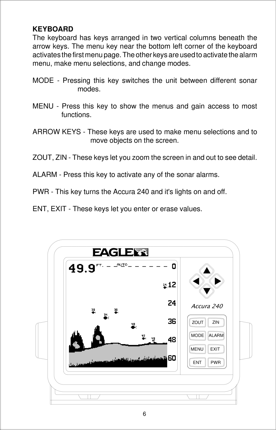 Eagle Electronics Accura 240 manual Keyboard 