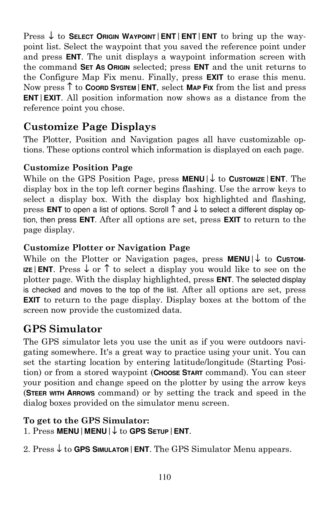 Eagle Electronics Cuda 240 S/GPS manual Customize Page Displays, Customize Position, To get to the GPS Simulator 