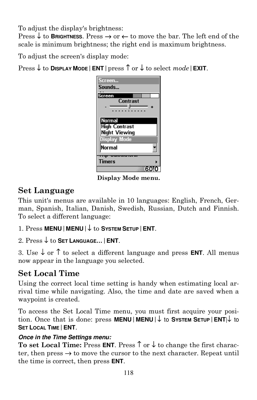 Eagle Electronics Cuda 240 S/GPS manual Set Language, Set Local Time 