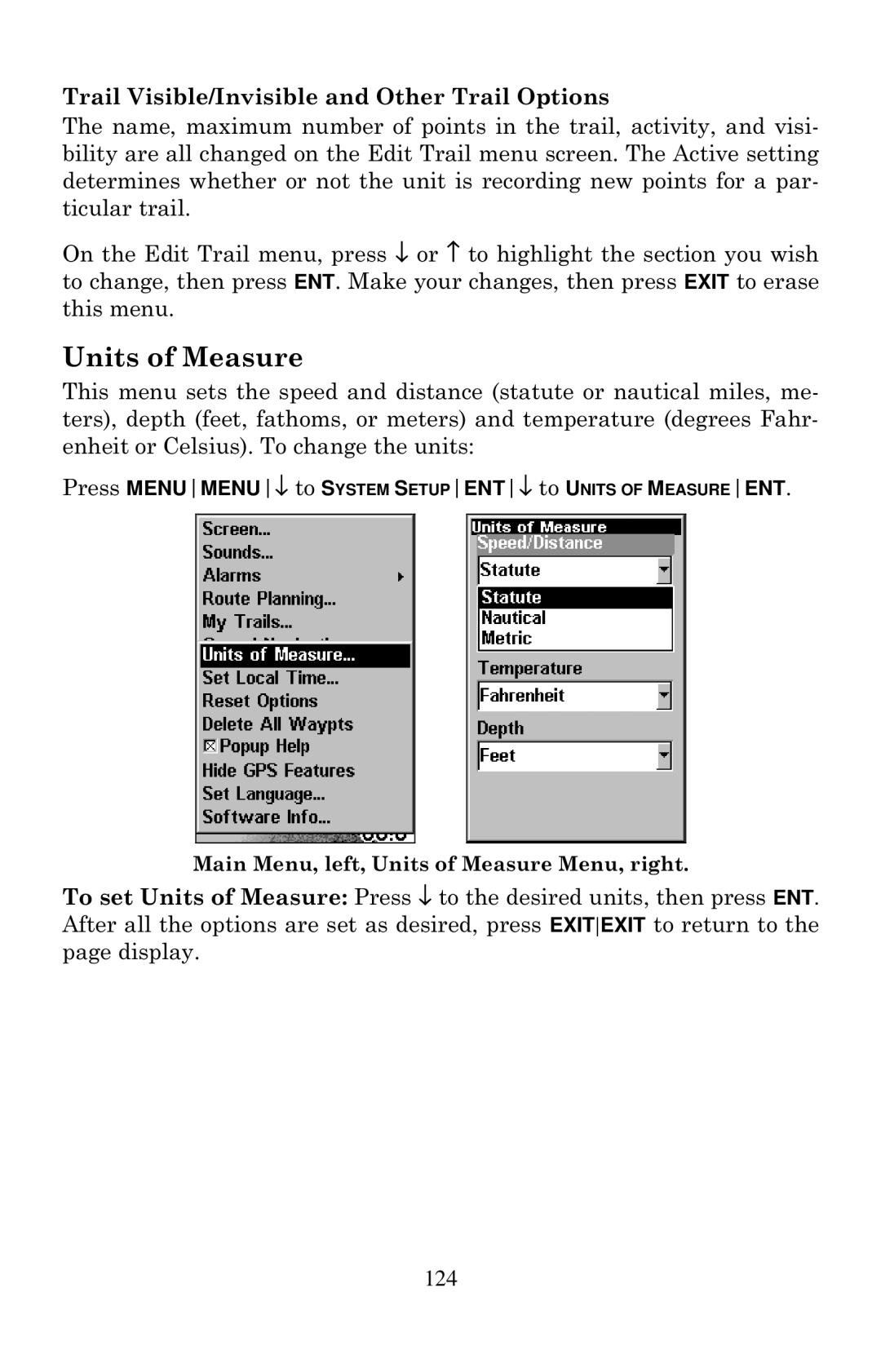 Eagle Electronics Cuda 240 S/GPS manual Units of Measure 