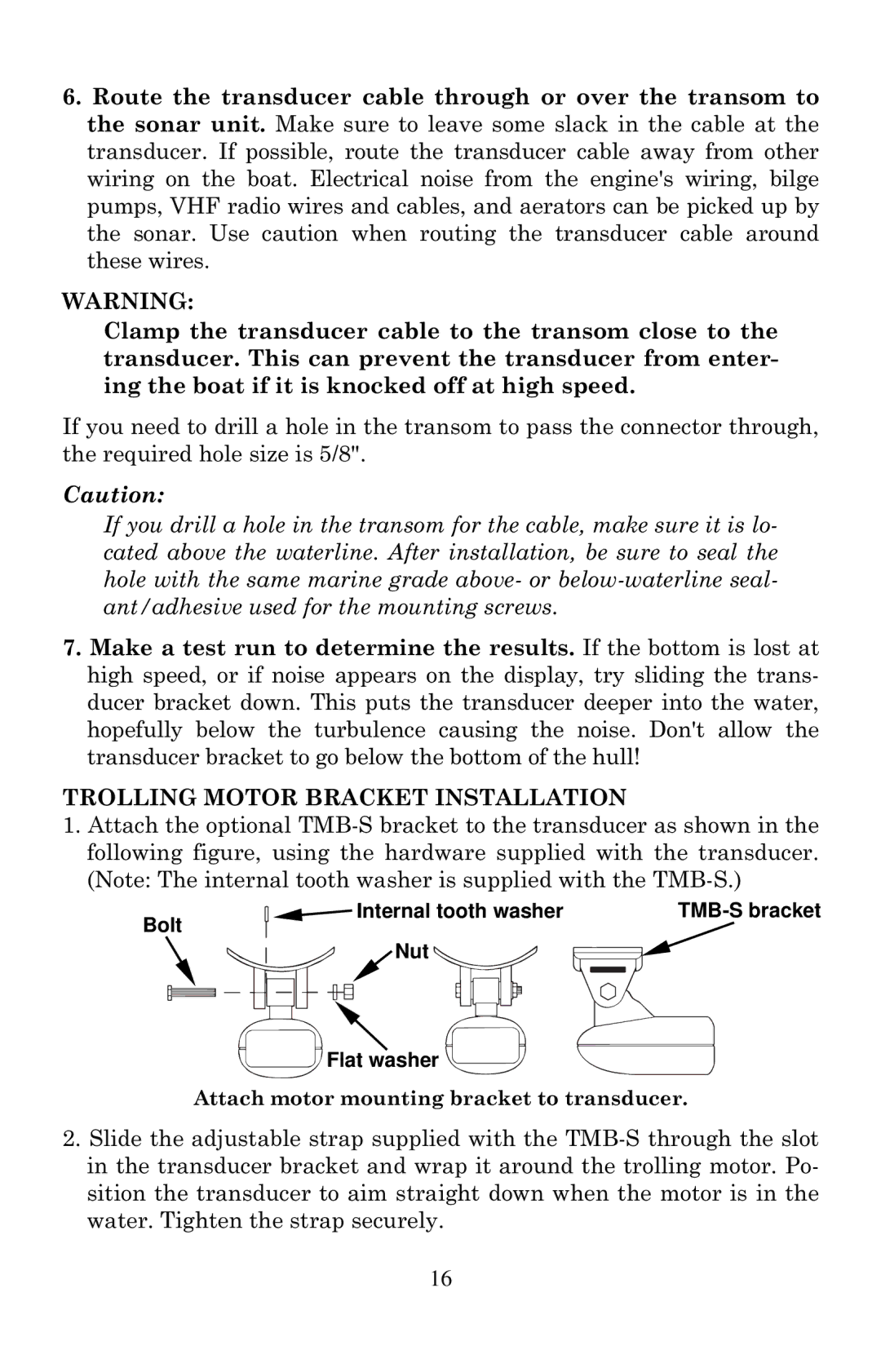 Eagle Electronics Cuda 240 S/GPS manual Trolling Motor Bracket Installation 