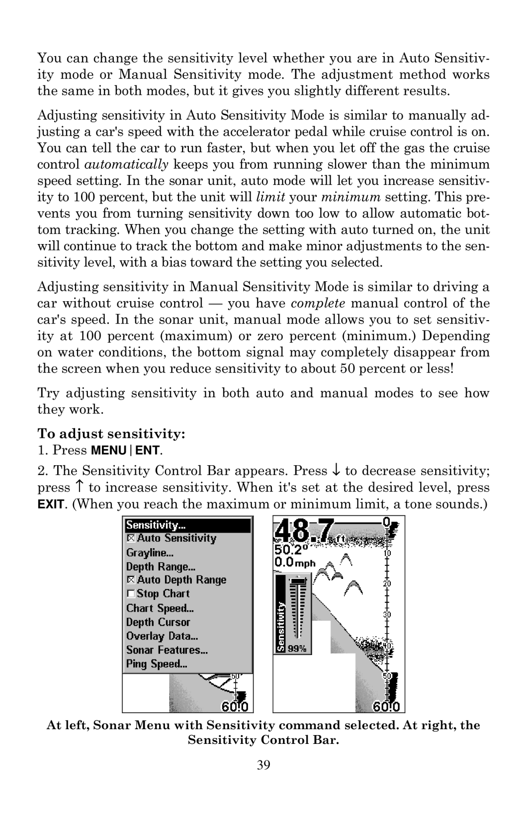 Eagle Electronics Cuda 240 S/GPS manual To adjust sensitivity 