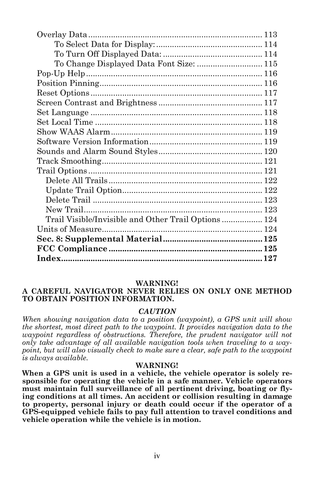 Eagle Electronics Cuda 240 S/GPS manual Sec Supplemental Material 125, 127 