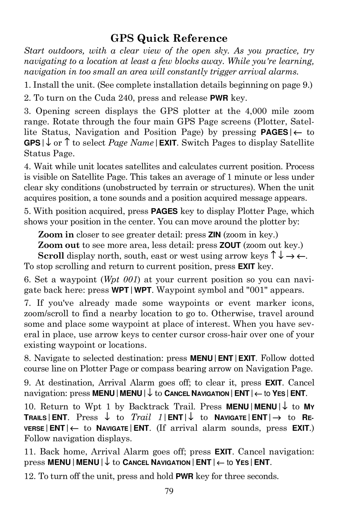 Eagle Electronics Cuda 240 S/GPS manual GPS Quick Reference 