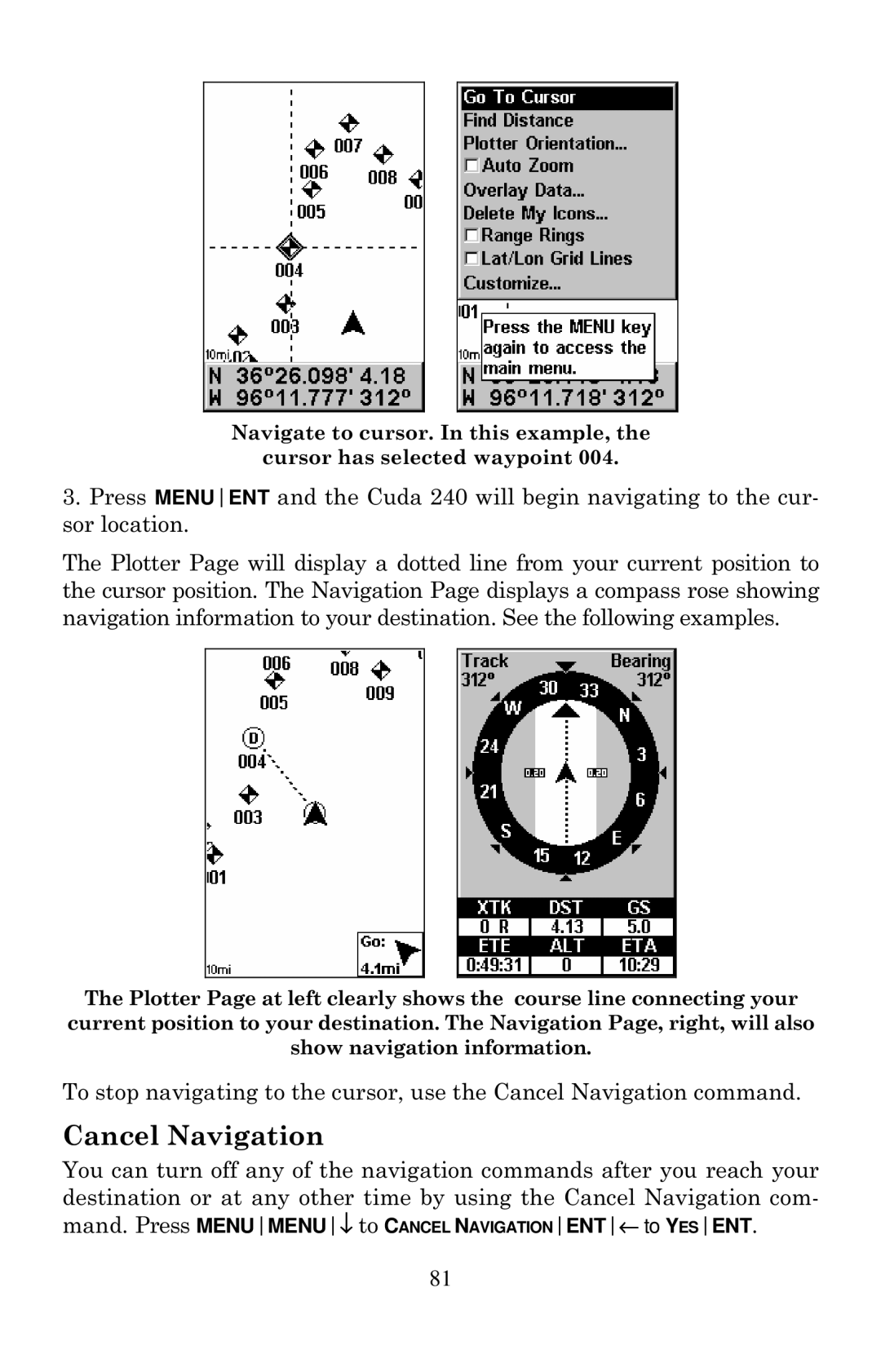 Eagle Electronics Cuda 240 S/GPS manual Cancel Navigation 