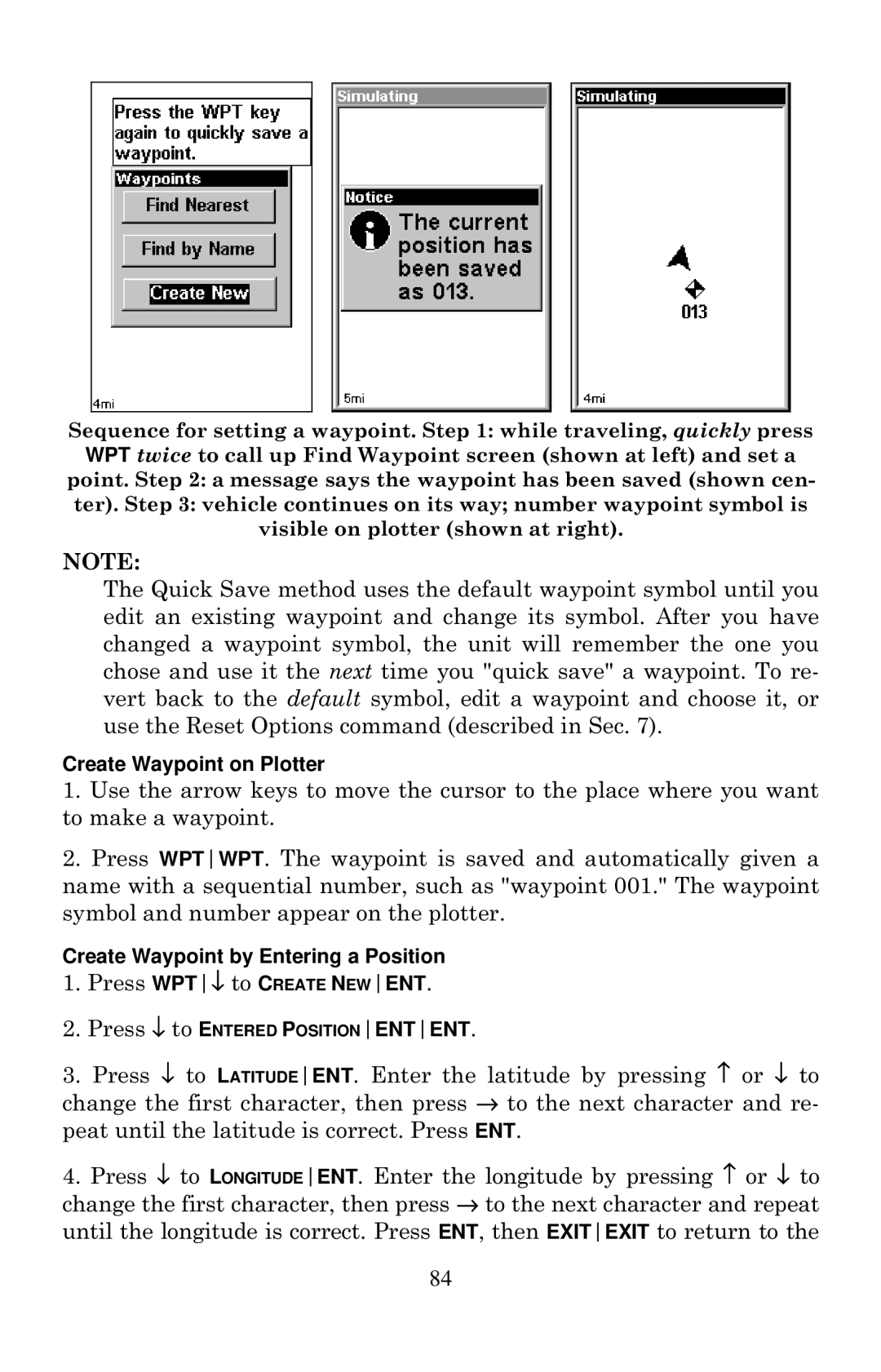 Eagle Electronics Cuda 240 S/GPS manual Create Waypoint on Plotter, Create Waypoint by Entering a Position 