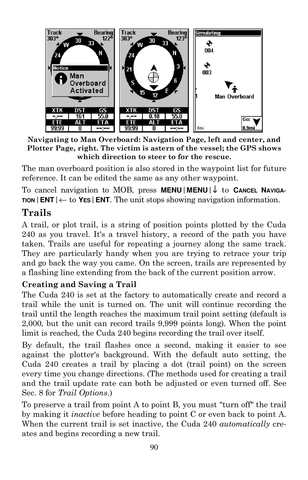 Eagle Electronics Cuda 240 S/GPS manual Trails, Creating and Saving a Trail 