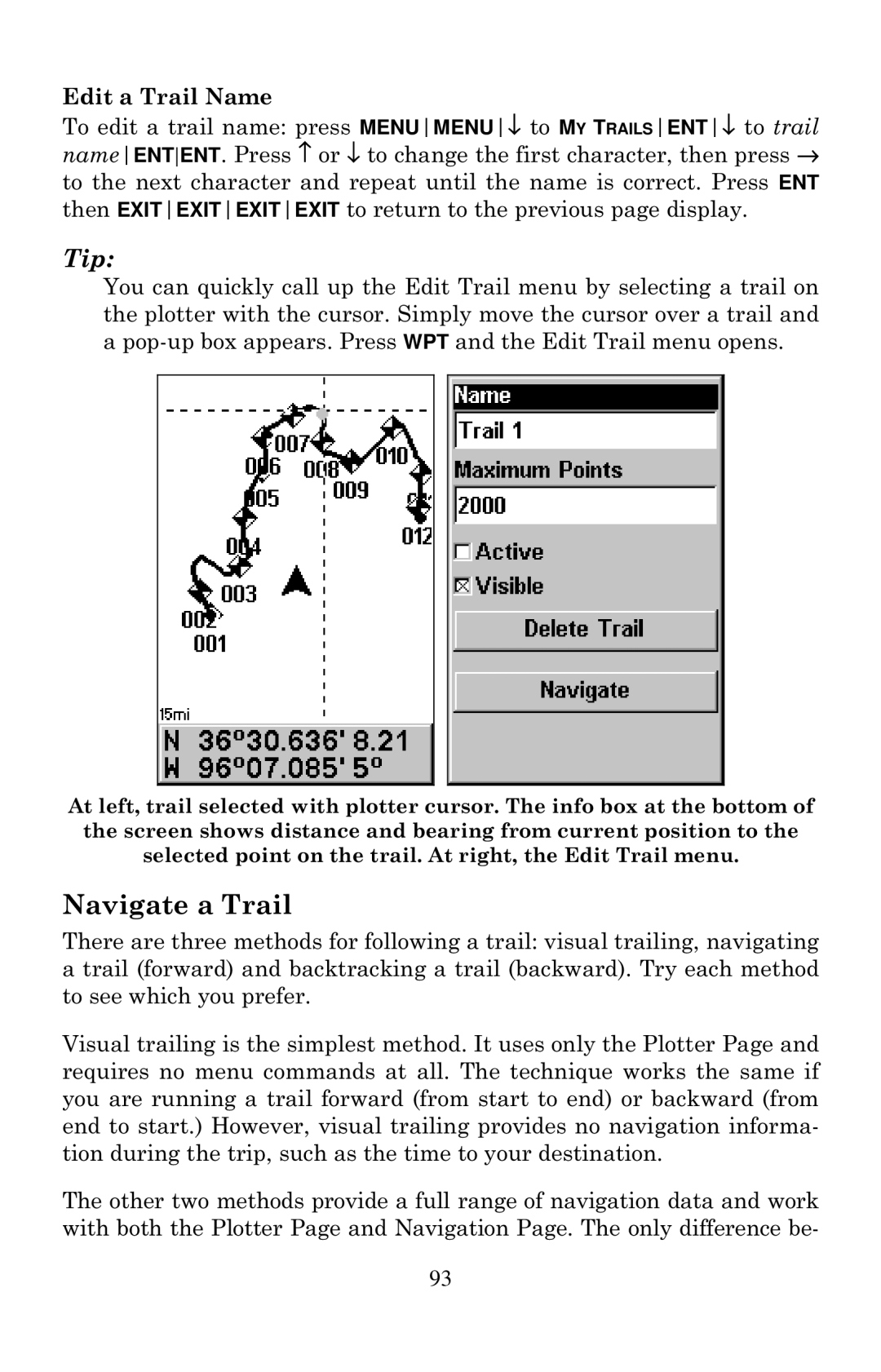 Eagle Electronics Cuda 240 S/GPS manual Navigate a Trail, Edit a Trail Name 