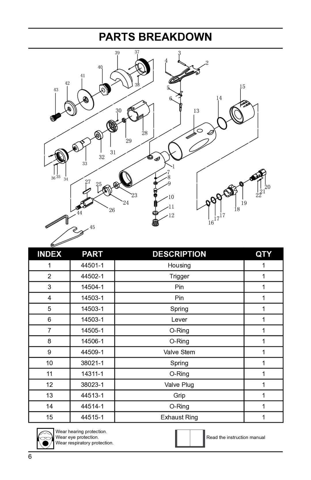 Eagle Electronics EGA510 owner manual Parts Breakdown, Index Part Description QTY 