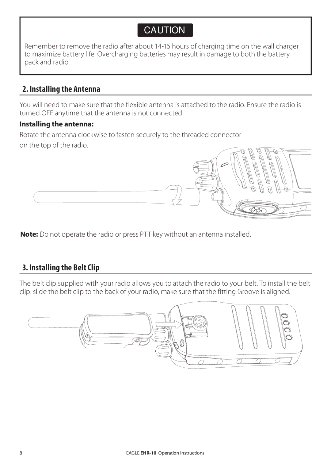 Eagle Electronics EHR-10 manual Installing the Antenna, Installing the Belt Clip 