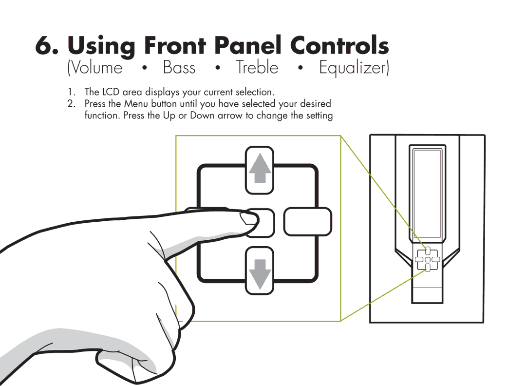 Eagle Electronics ET/AR504LR/B user manual Using Front Panel Controls, Volume Bass Treble Equalizer 