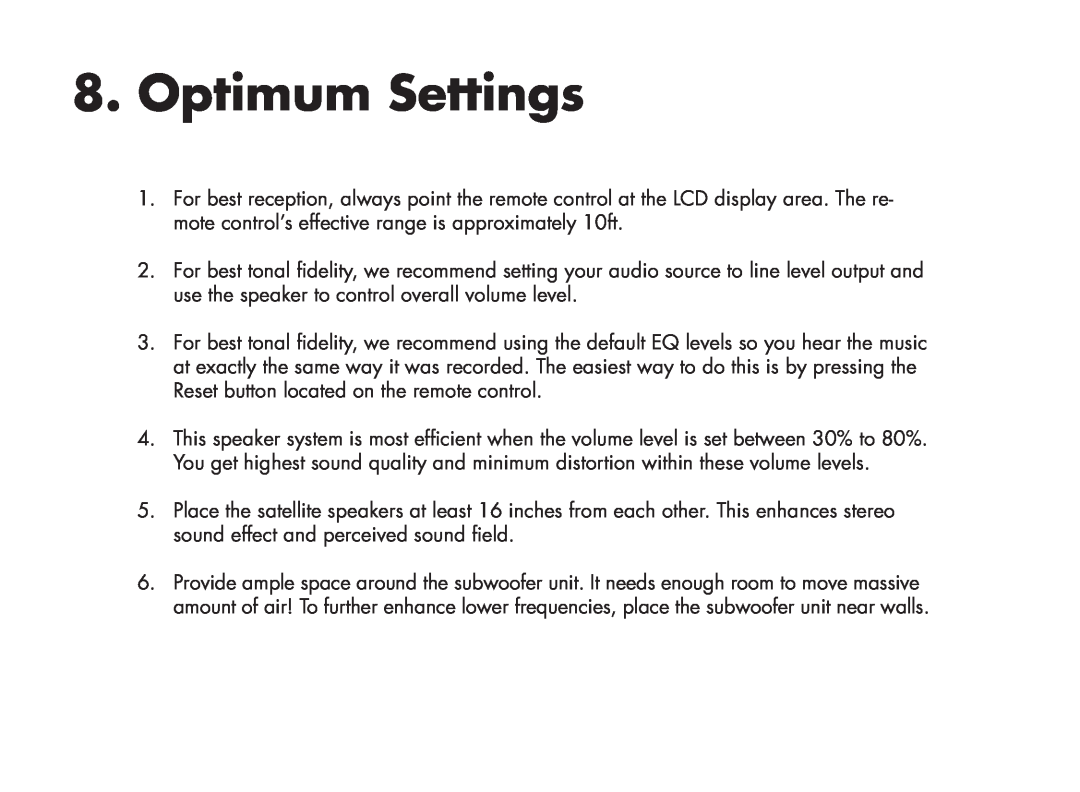 Eagle Electronics ET/AR504LR/B user manual Optimum Settings 