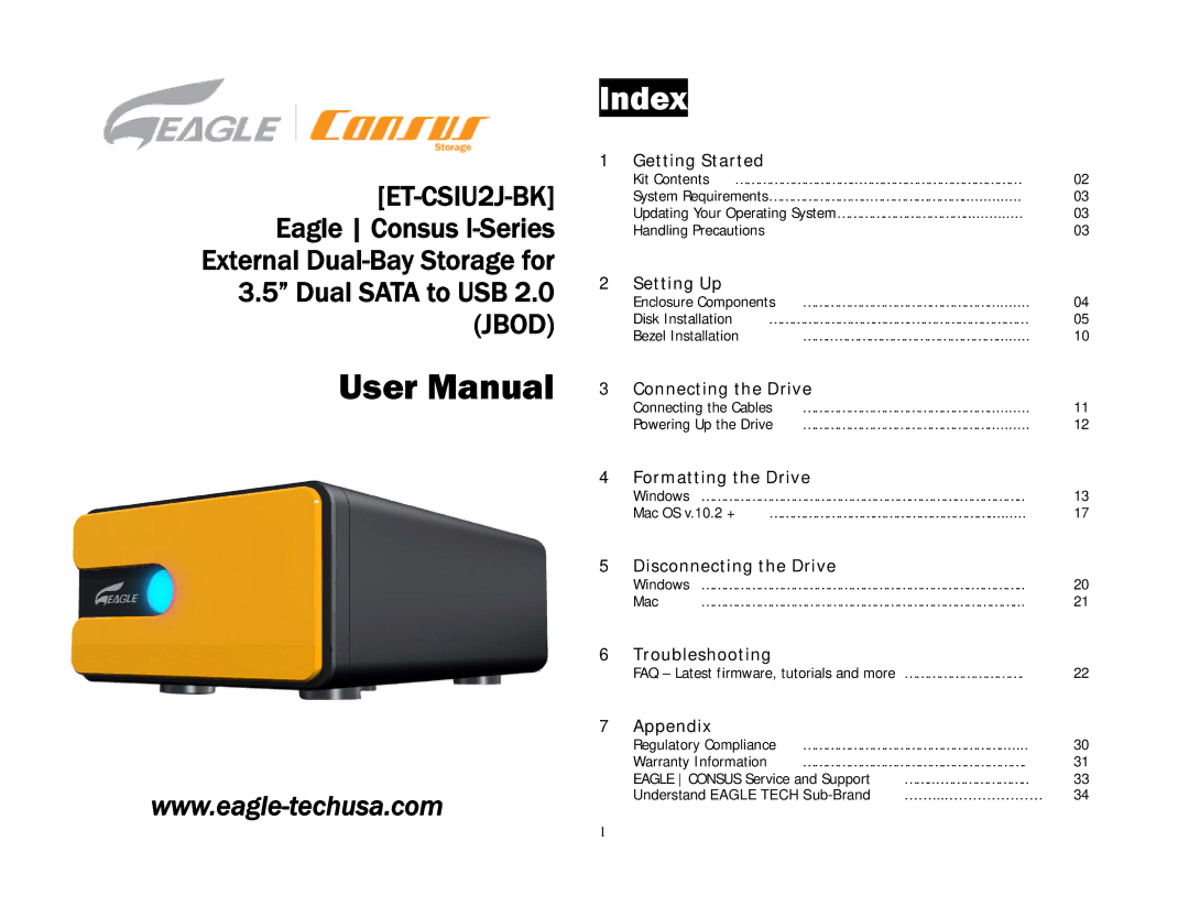 Eagle Electronics I user manual Getting Started, Setting Up, Connecting the Drive, Formatting the Drive, Troubleshooting 