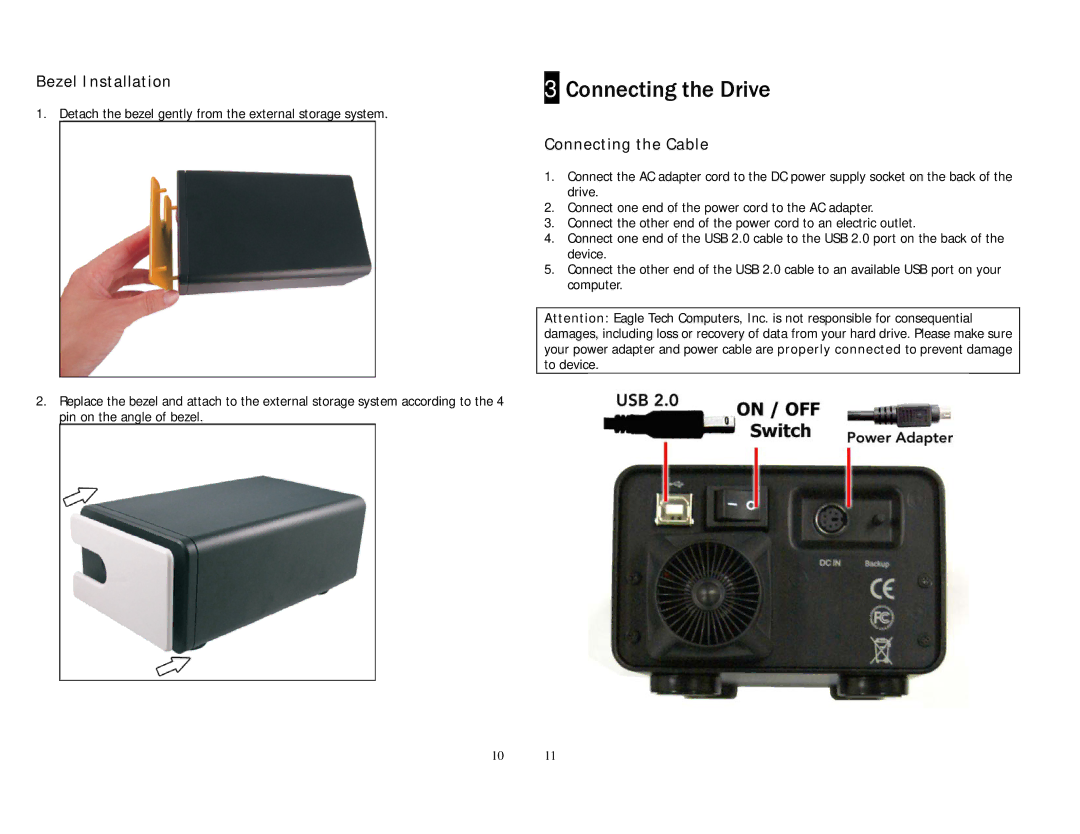 Eagle Electronics user manual Connecting the Drive, Bezel Installation, Connecting the Cable 