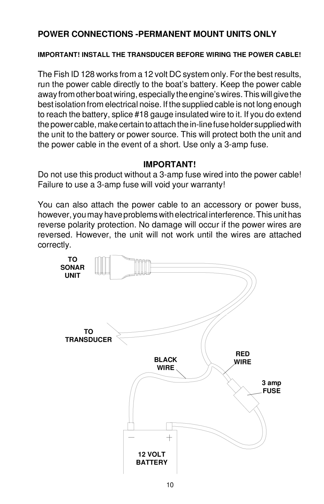 Eagle Electronics ID 128 manual Power Connections -PERMANENT Mount Units only 