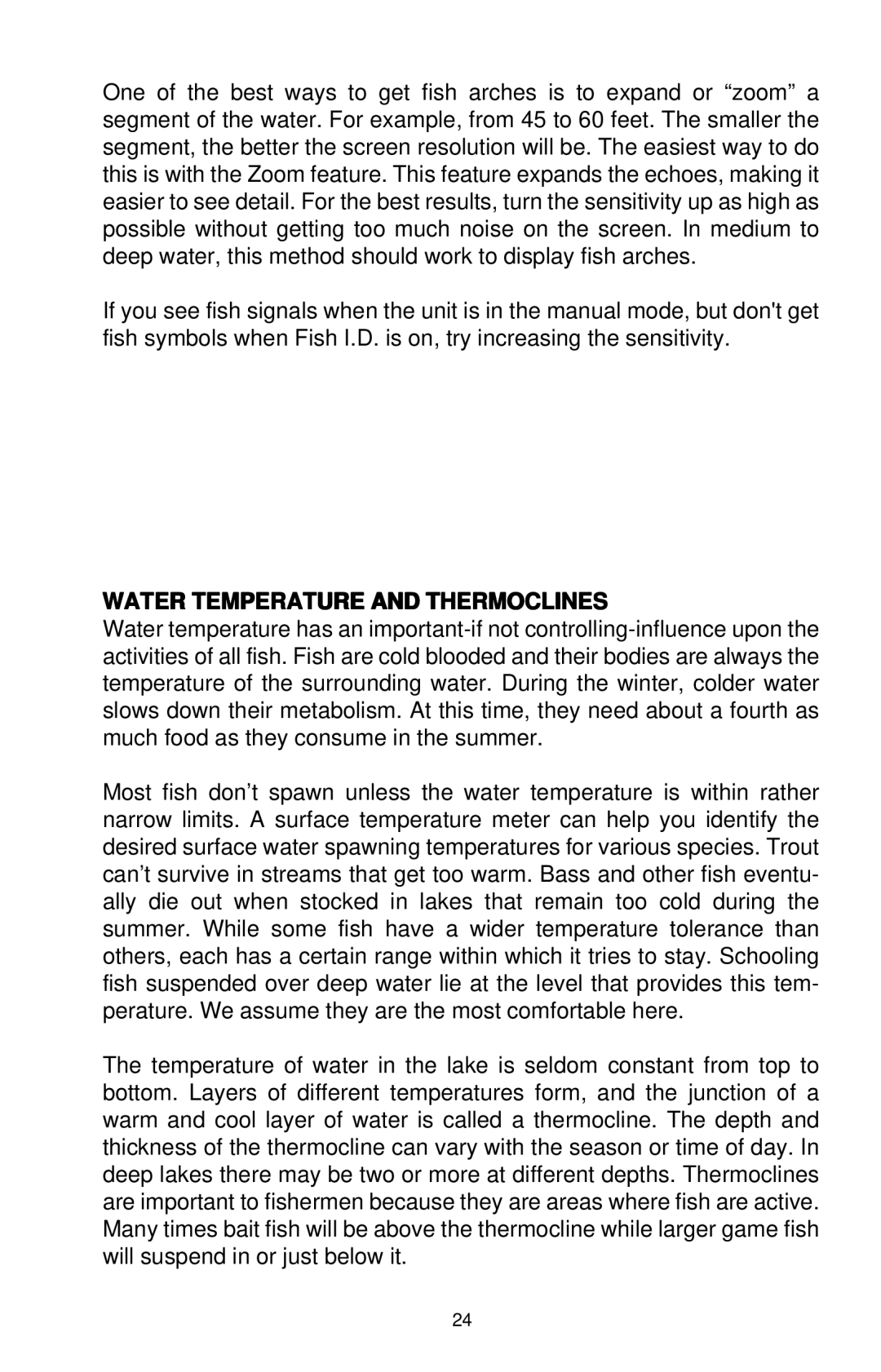 Eagle Electronics ID 128 manual Water Temperature and Thermoclines 