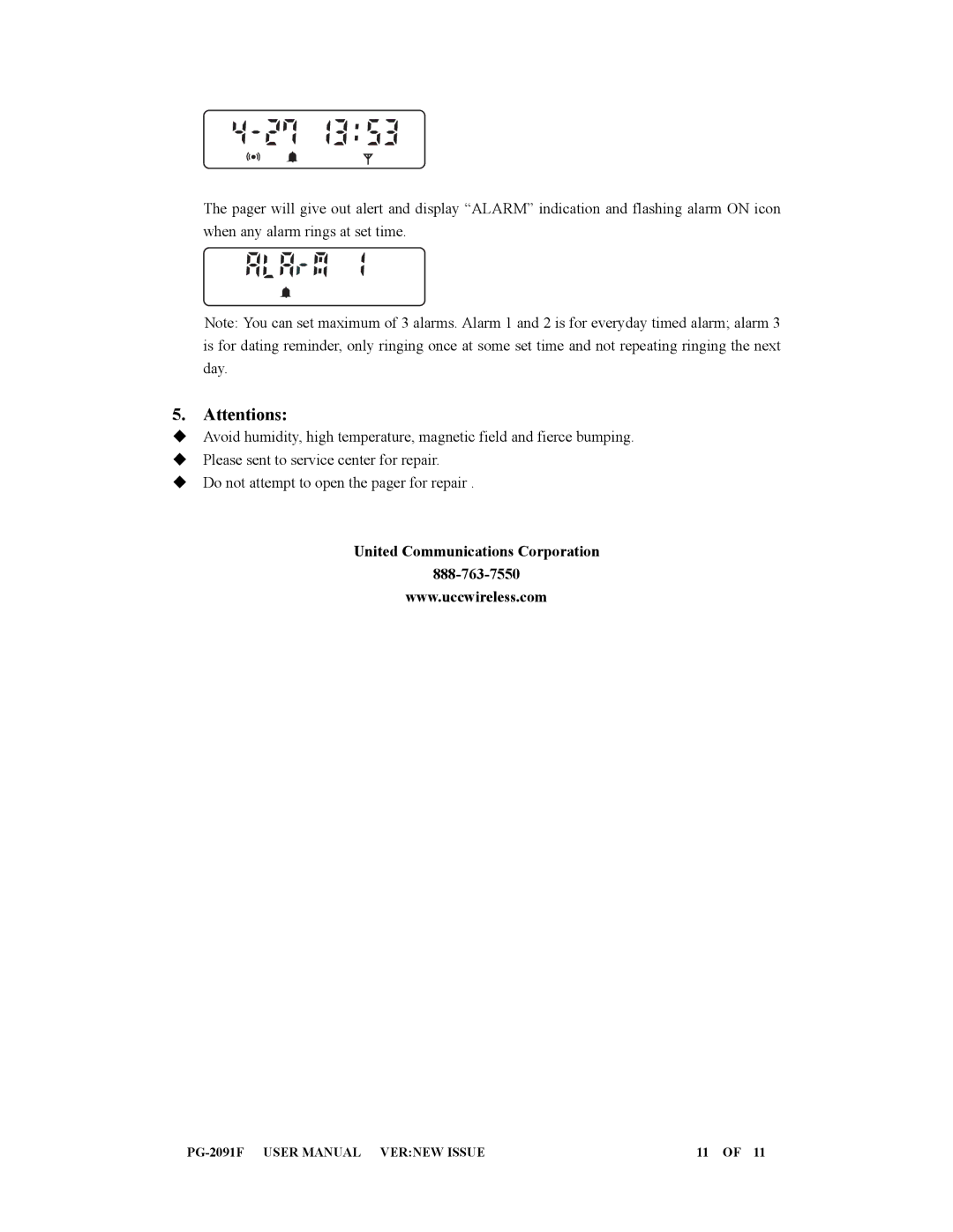 Eagle Electronics PG-2091F user manual United Communications Corporation 