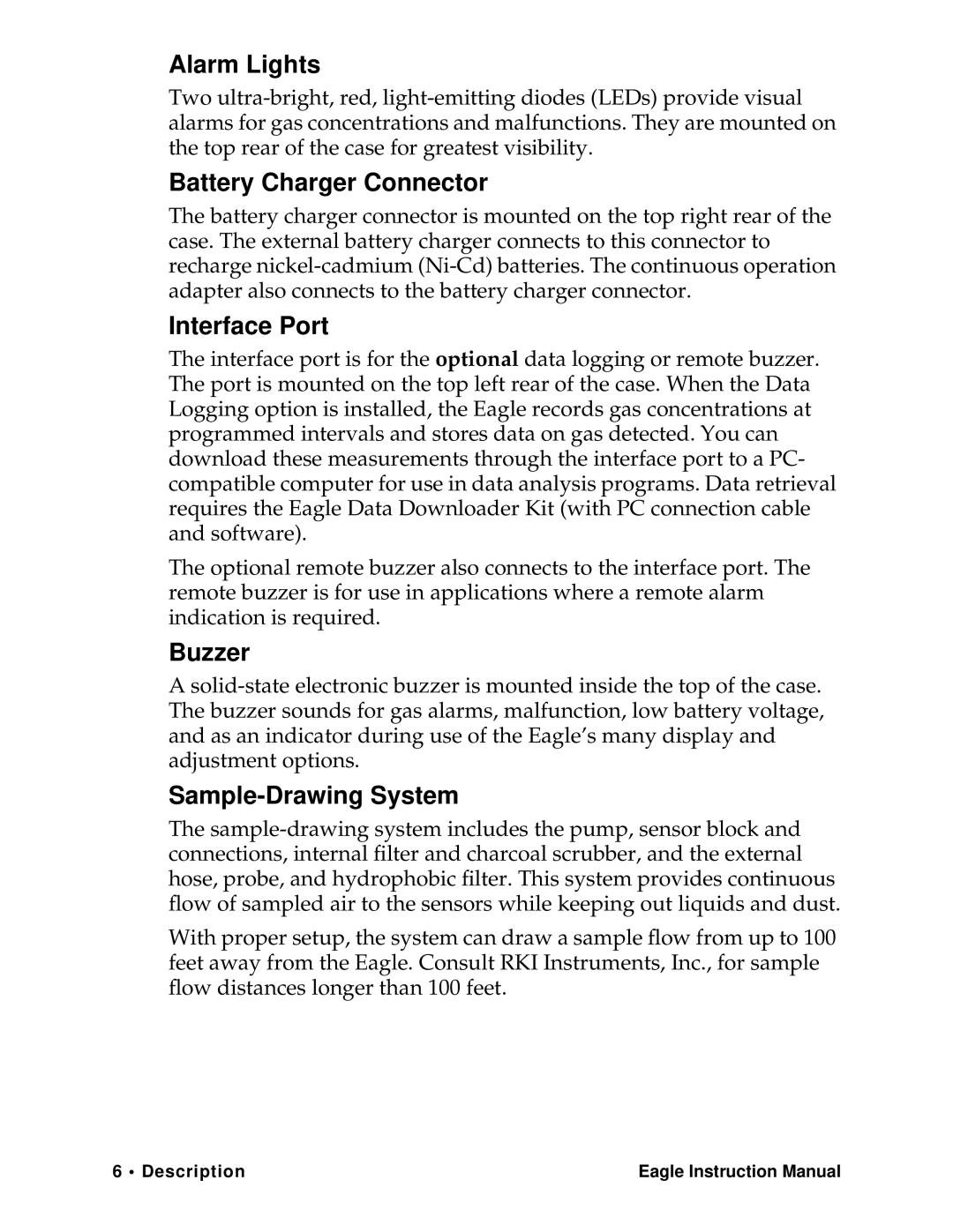 Eagle Home Products Eagle Series Alarm Lights, Battery Charger Connector, Interface Port, Buzzer, Sample-Drawing System 