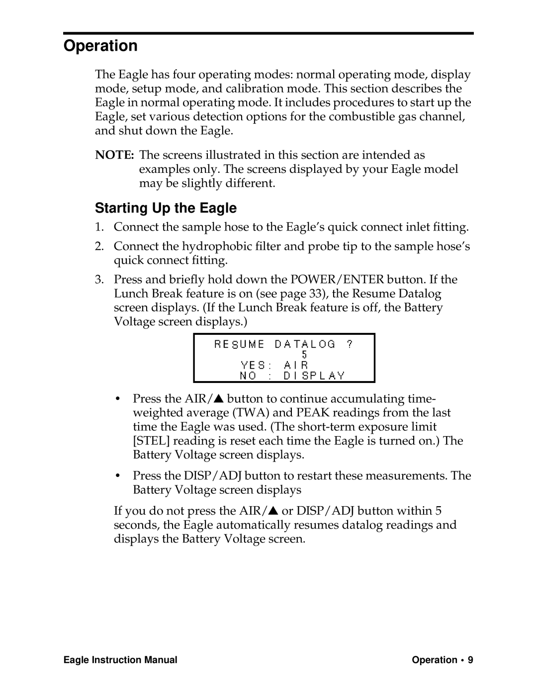 Eagle Home Products Eagle Series instruction manual Operation, Starting Up the Eagle 