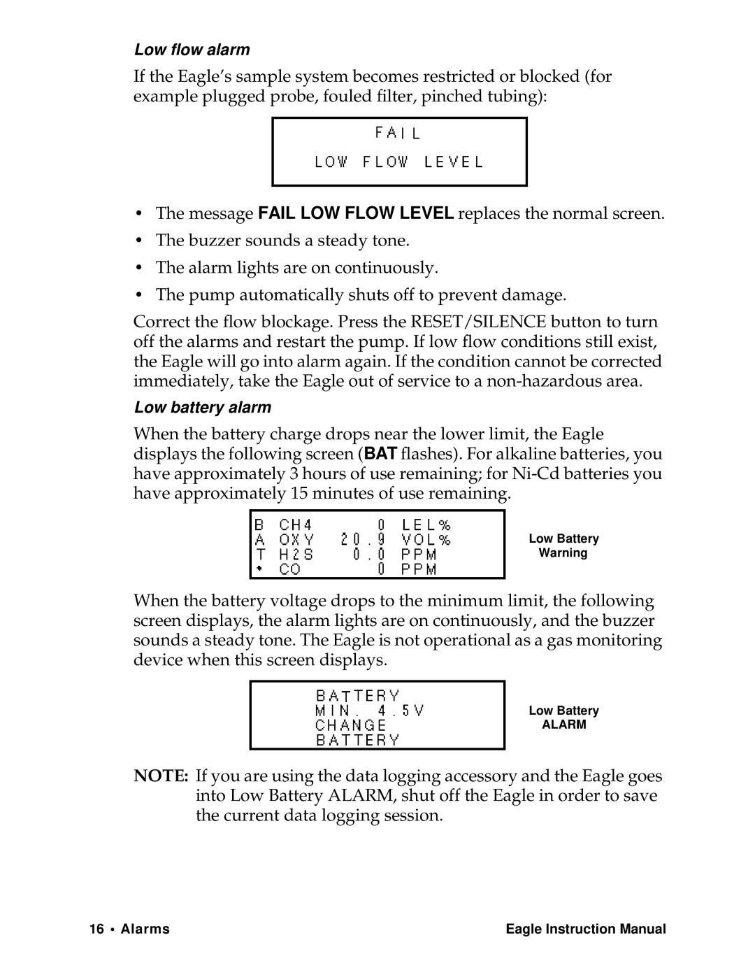 Eagle Home Products Eagle Series instruction manual Low ﬂow alarm 