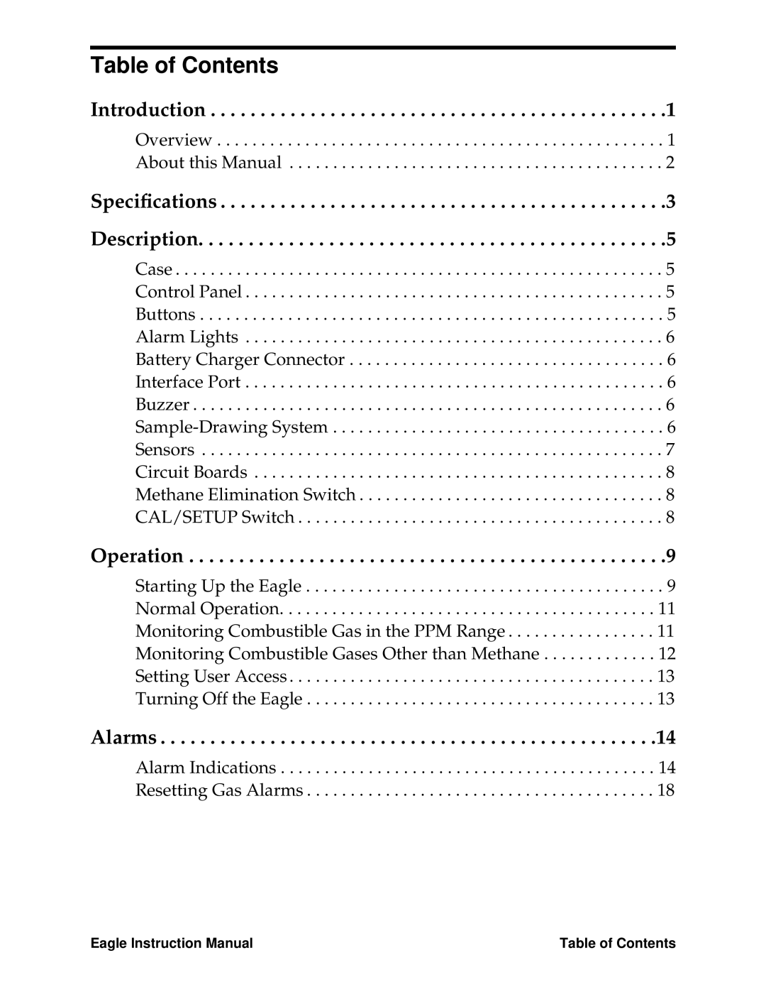 Eagle Home Products Eagle Series instruction manual Table of Contents 