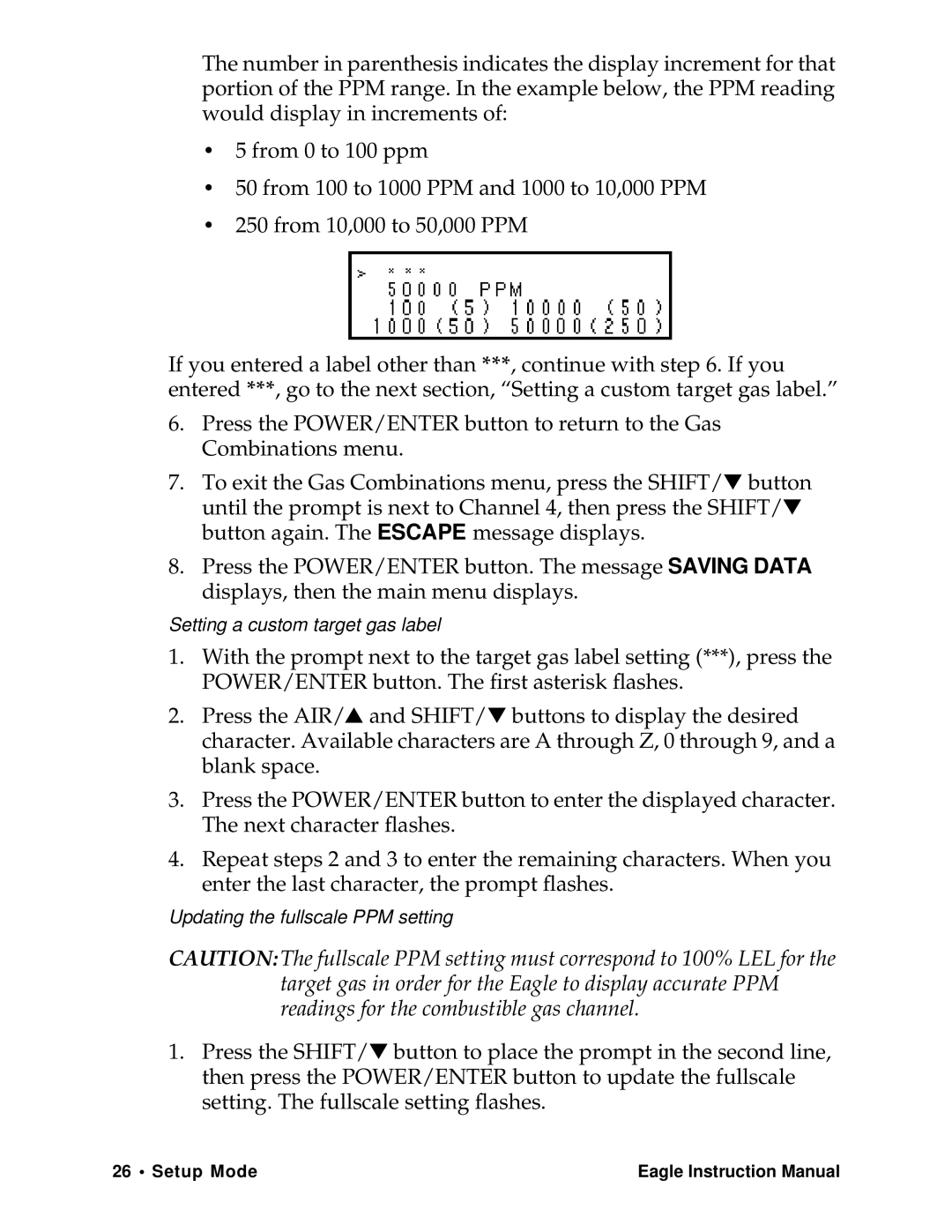 Eagle Home Products Eagle Series instruction manual Setting a custom target gas label 