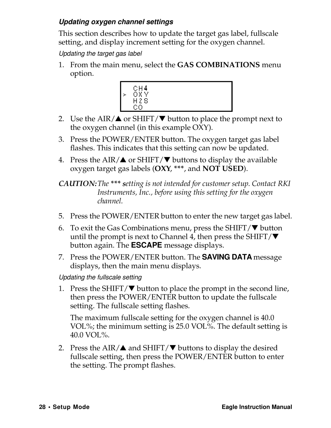 Eagle Home Products Eagle Series instruction manual Updating oxygen channel settings 