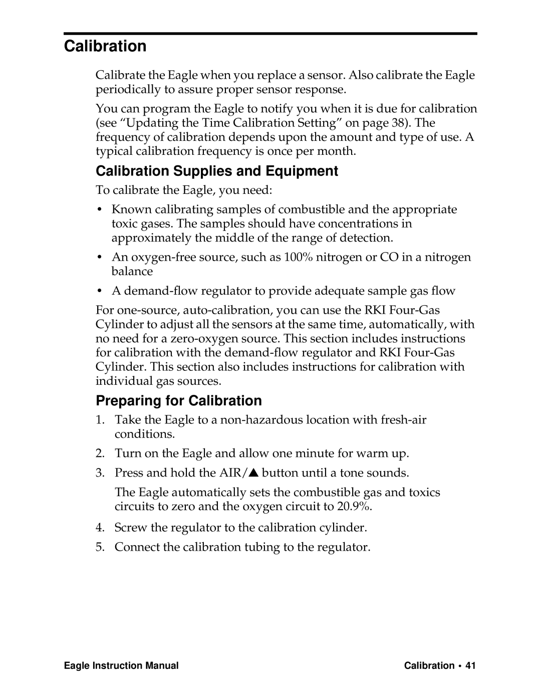 Eagle Home Products Eagle Series instruction manual Calibration Supplies and Equipment, Preparing for Calibration 