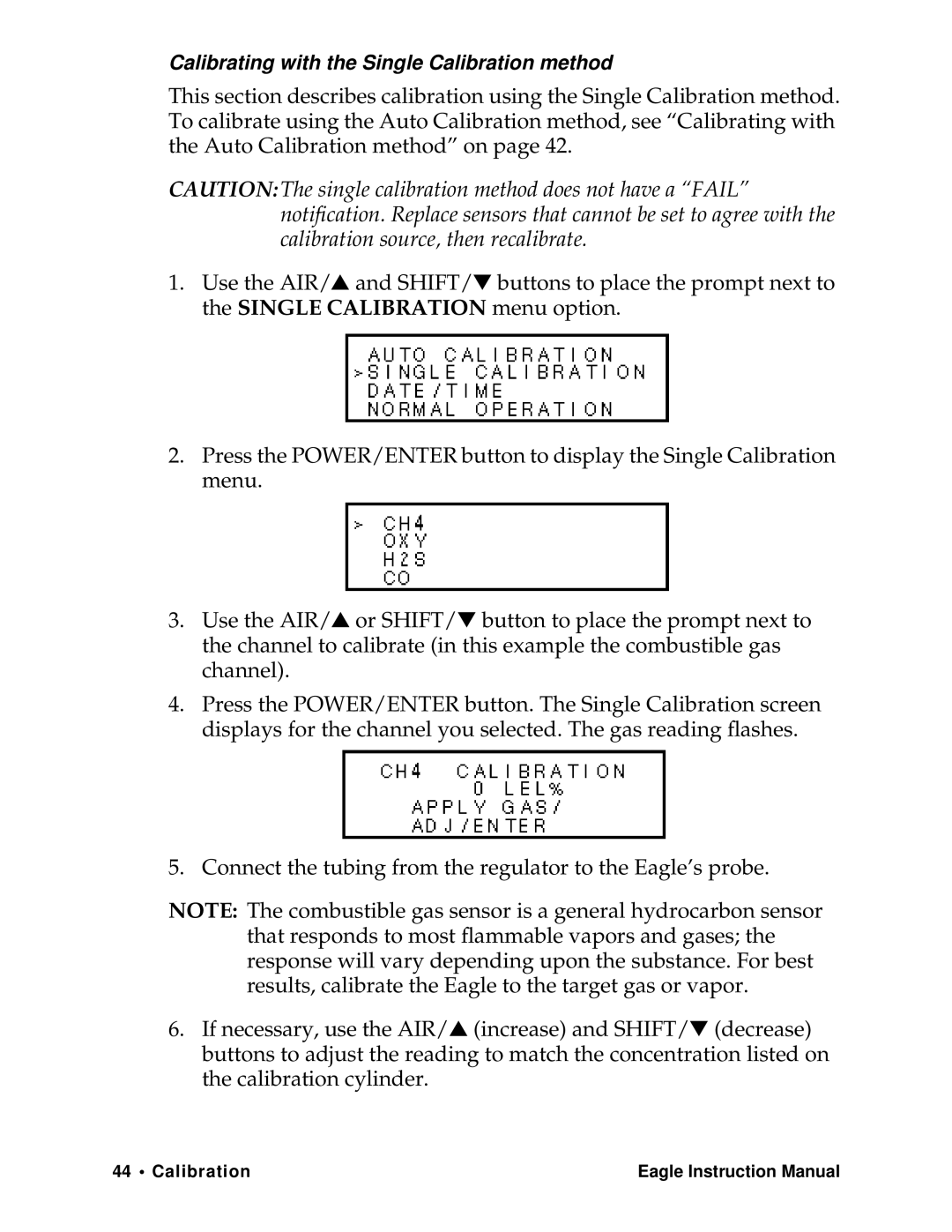 Eagle Home Products Eagle Series instruction manual Calibrating with the Single Calibration method 