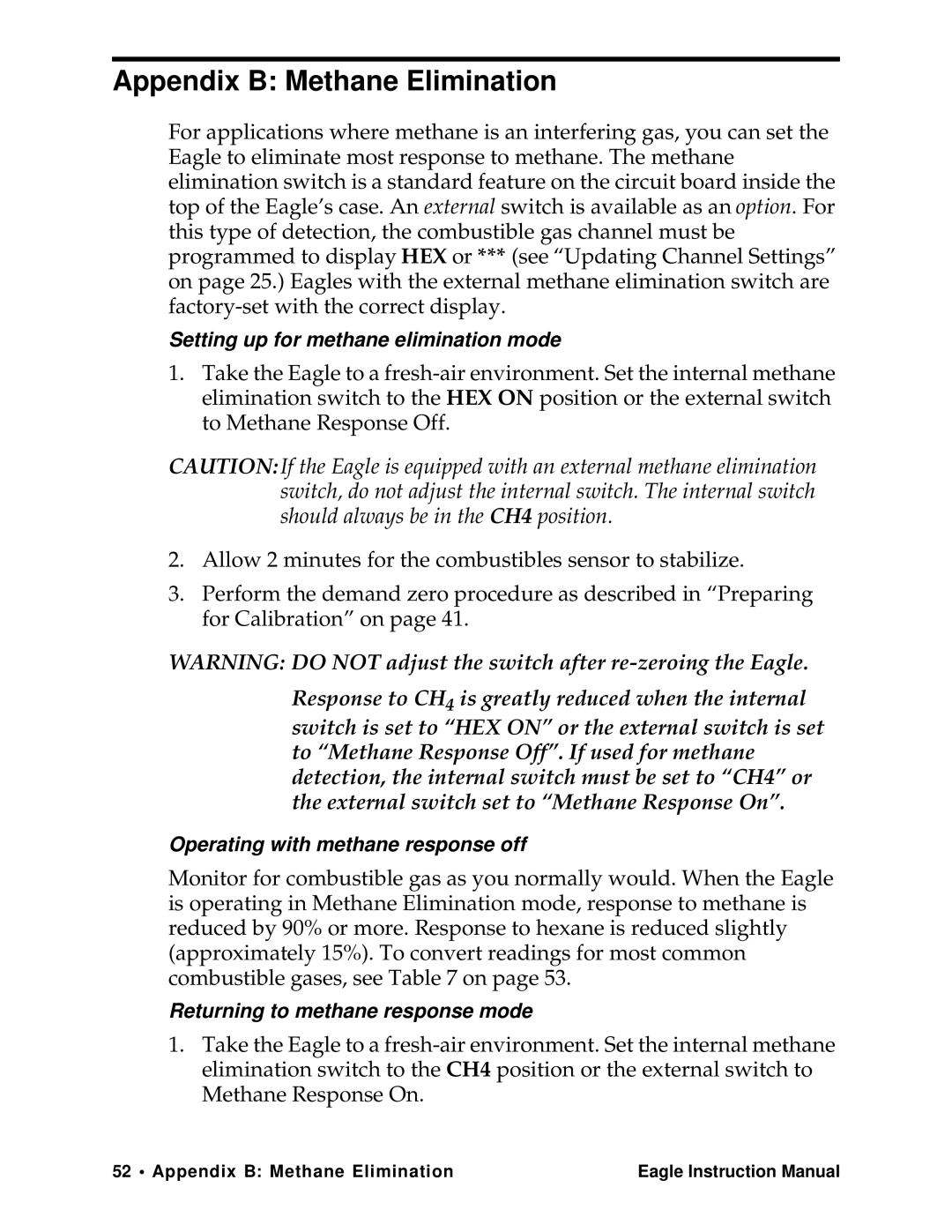 Eagle Home Products Eagle Series instruction manual Appendix B Methane Elimination 